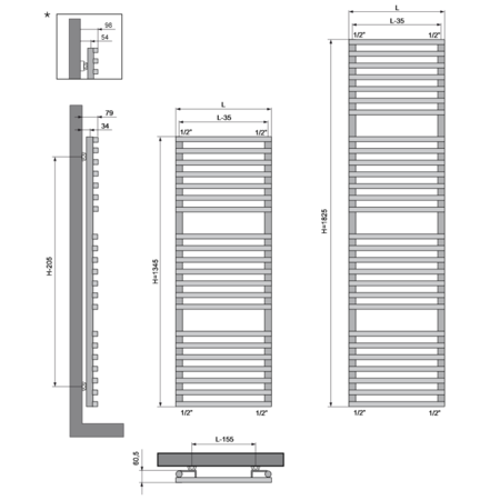 Vasco Bathline BC radiator 1345 hoog x 500 breed - antraciet