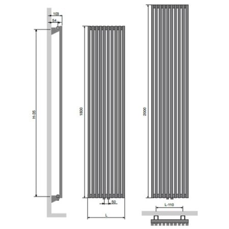 Vasco Vertiline CA radiator 2000 hoog x 390 breed - antraciet