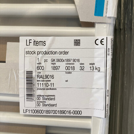 Vasco GK handdoekradiator 1897 hoog x 600 breed - wit