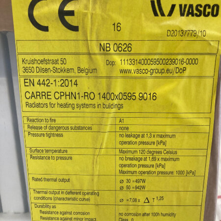 Vasco Carre CPHN1-RO radiator 595 hoog x 1400 breed - wit