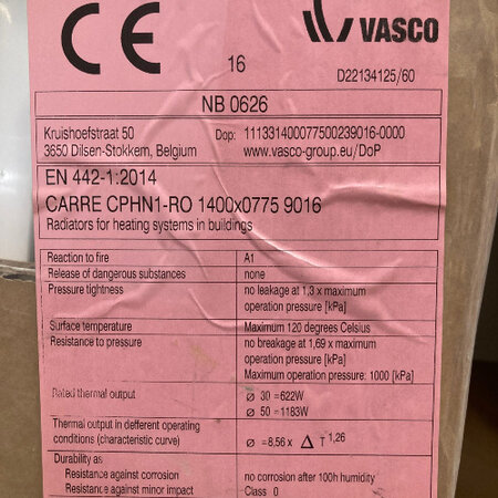 Vasco Carre CPHN1-RO radiator 775 hoog x 1400 breed - wit