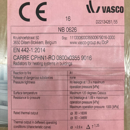 Vasco Carre CPHN1-RO radiator 355 hoog x 800 breed - wit