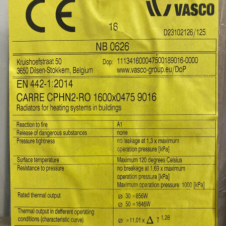 Vasco Carre CPHN2-RO radiator 475 hoog x 1600 breed - wit
