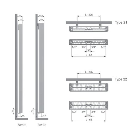 Superia Verti M Design radiator 1600 hoog x 600 breed - type 22