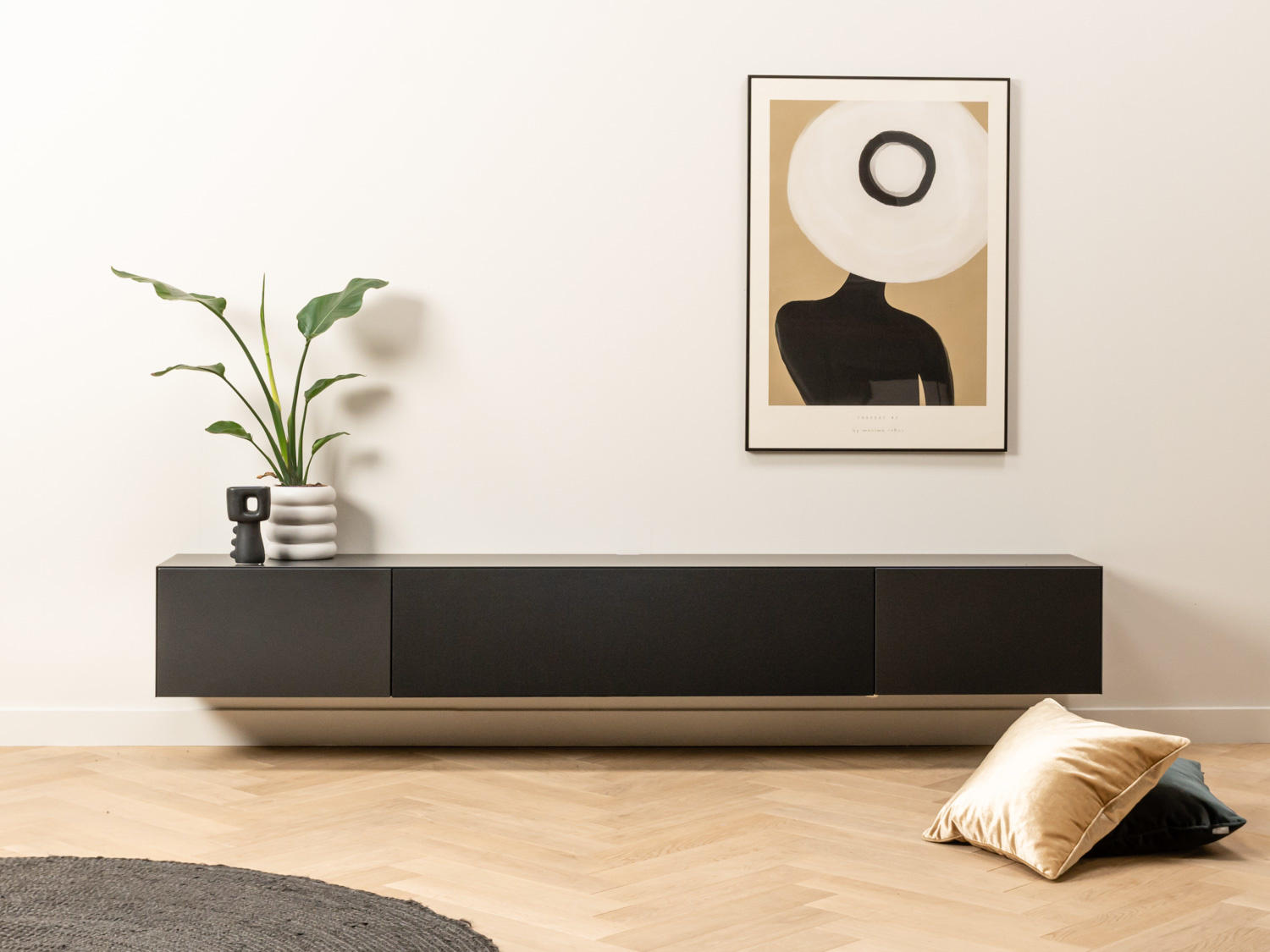 alarm sensatie zoals dat Tv meubel 3 kleppen en speakerdoek -Kleur naar keuze - Excellent Serie -  Grootste collectie Tv meubels op maat | Tv-meubels.nl
