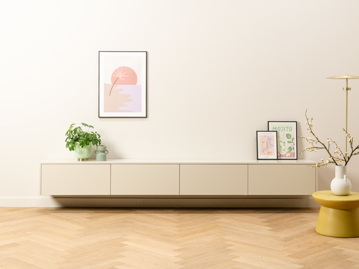 band Puno Doe het niet Zwevend Tv meubel met 4 kleppen in kleur naar keuze - Ambiance serie -  Grootste collectie Tv meubels op maat | Tv-meubels.nl