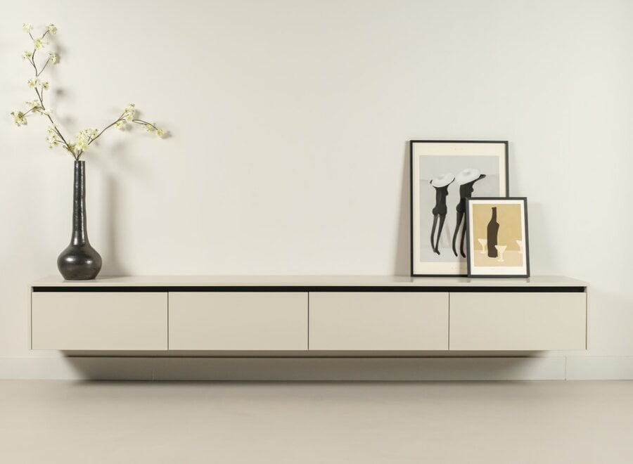Ambiance Tv meubel met 3 kleppen en greeplijst in chalk mat lengte 275 cm - Voorraadmodel 21