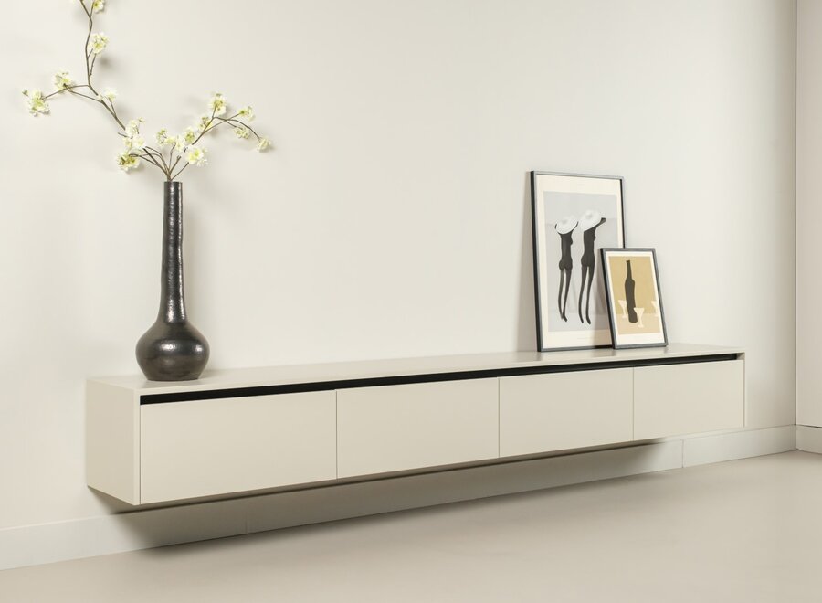 Ambiance Tv meubel met 3 kleppen en greeplijst in chalk mat lengte 275 cm - Voorraadmodel 21