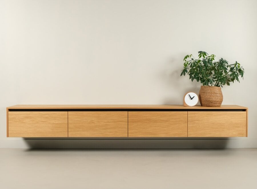 Ambiance Tv meubel met 4 kleppen en greeplijst naturel eiken lengte 300 cm - Voorraadmodel 76
