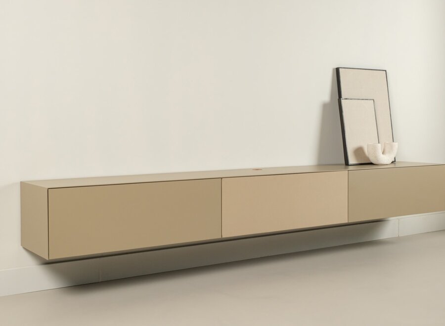 Excellent zwevend Tv meubel met 3 kleppen met speakerdoek en tv paal 260 cm - voorraadmodel 75