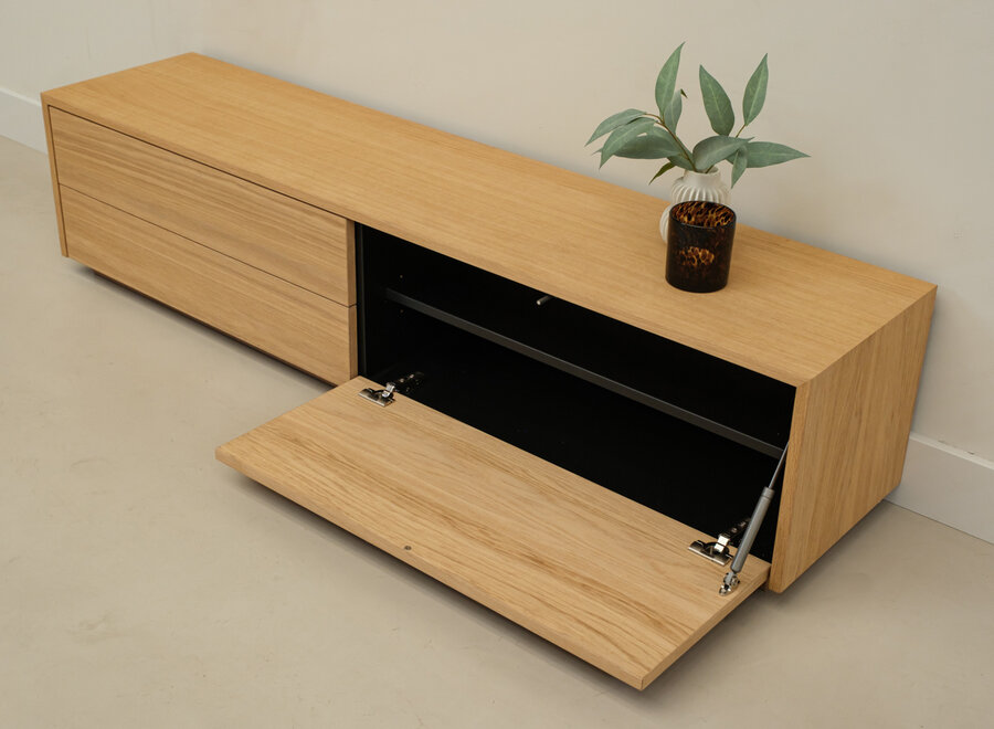 Ambiance tv-meubel 160cm  naturel eiken met dubbele lade op plint - voorraadmodel 202