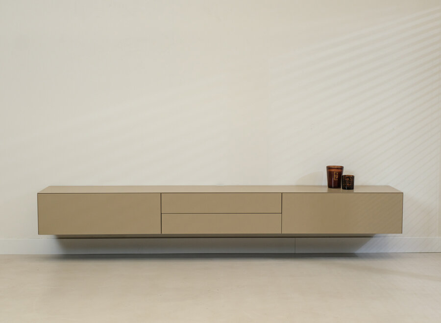 Excellent tv-meubel 260 cm olive mat met dubbele lade - voorraadmodel 222