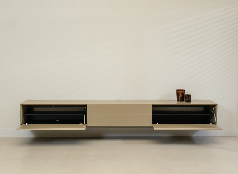 Excellent tv-meubel 260 cm olive mat met dubbele lade - voorraadmodel 222