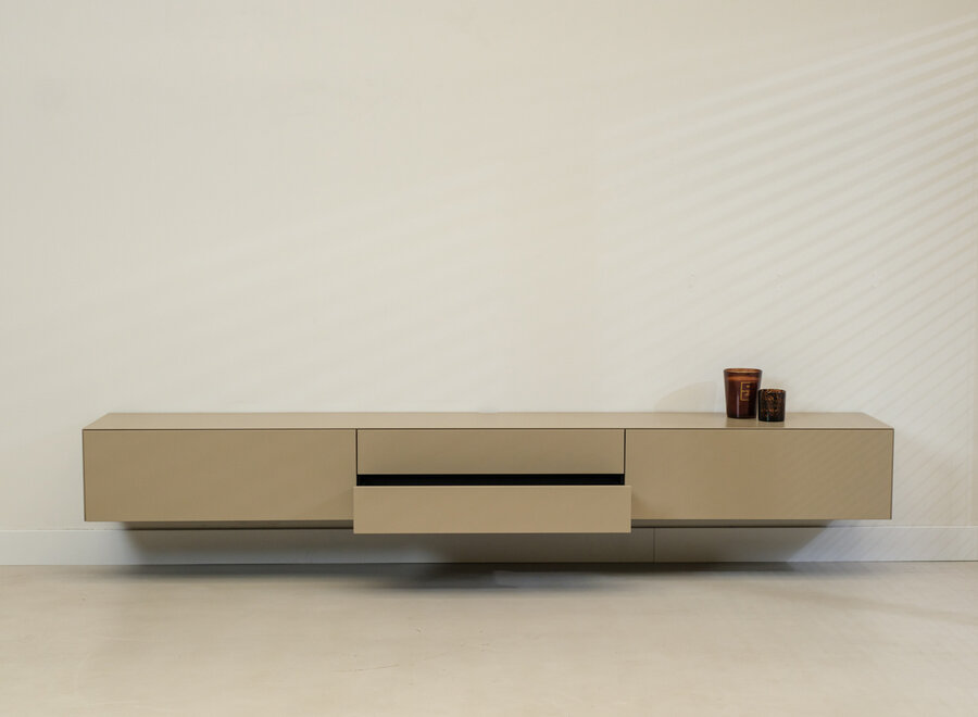 Excellent tv-meubel 260 cm olive mat met dubbele lade - voorraadmodel 222