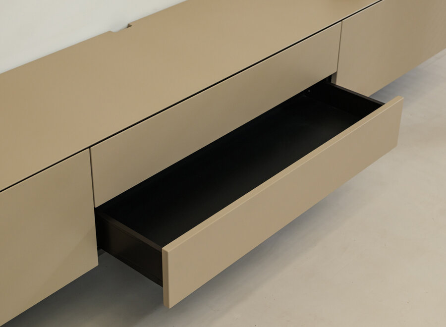 Excellent tv-meubel 260 cm olive mat met dubbele lade - voorraadmodel 222