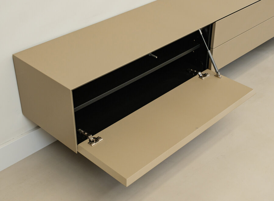 Excellent tv-meubel 260 cm olive mat met dubbele lade - voorraadmodel 222