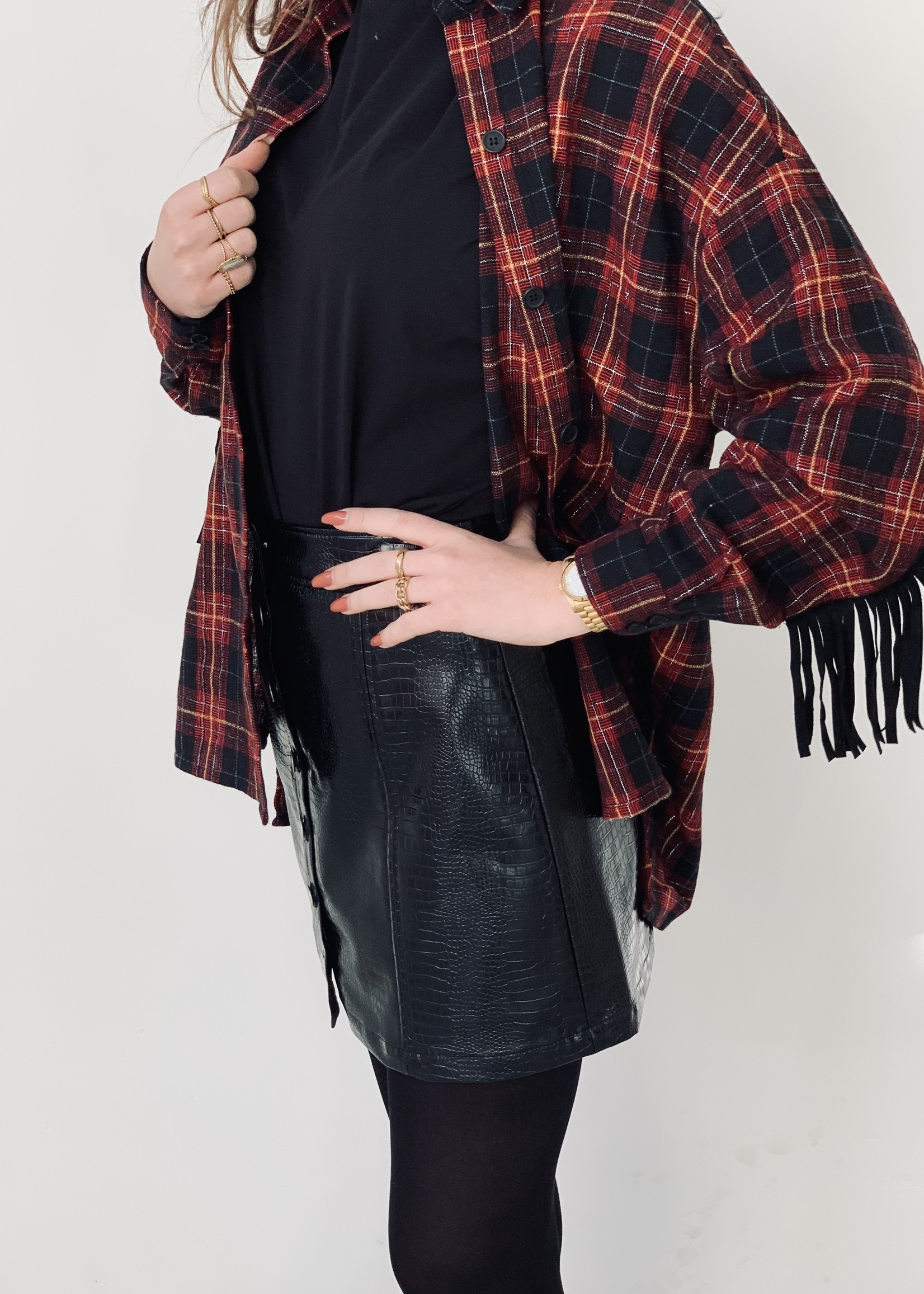 Moon Small Check Blouse Black and Red