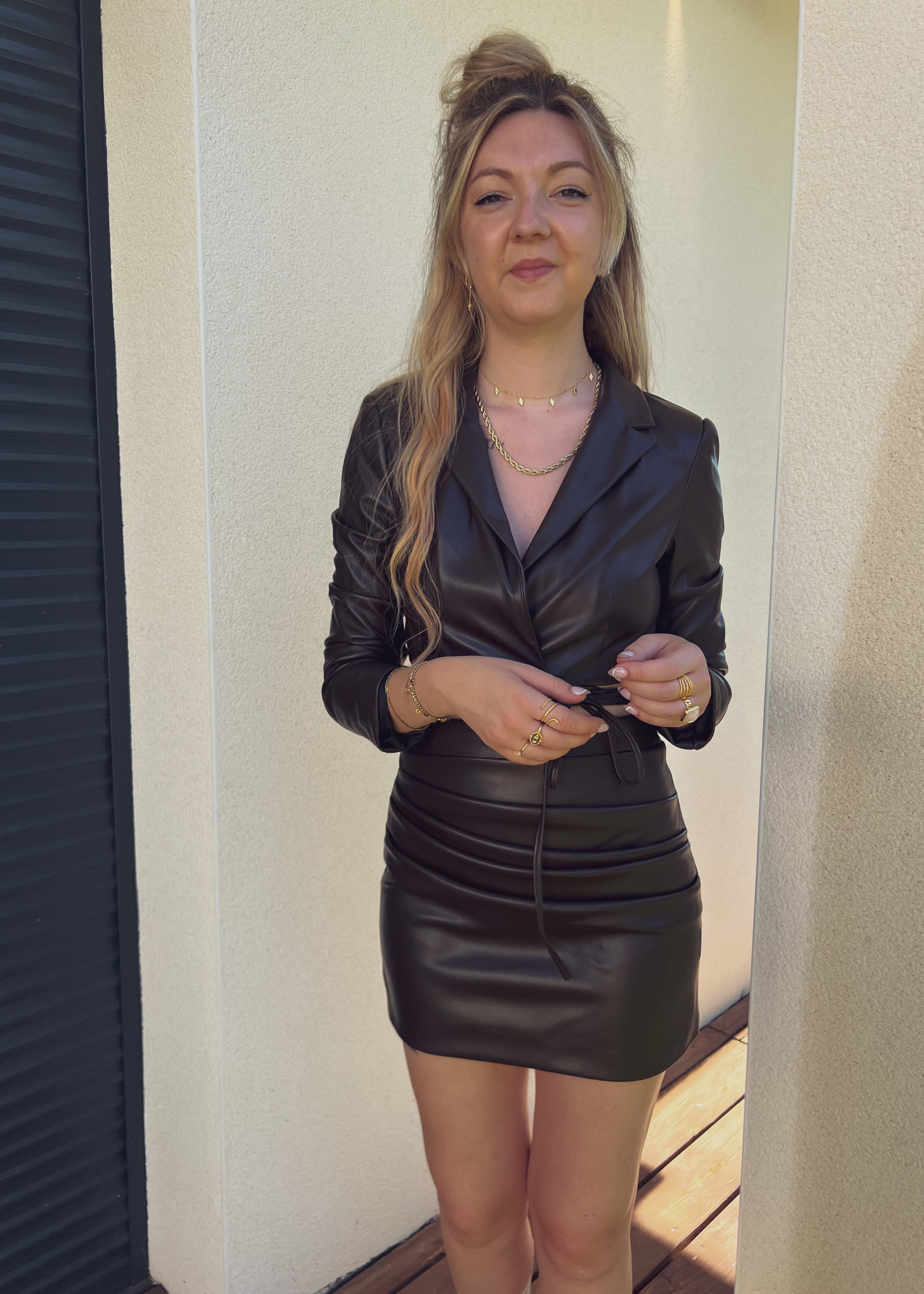 Gia Leather Skirt - Brown
