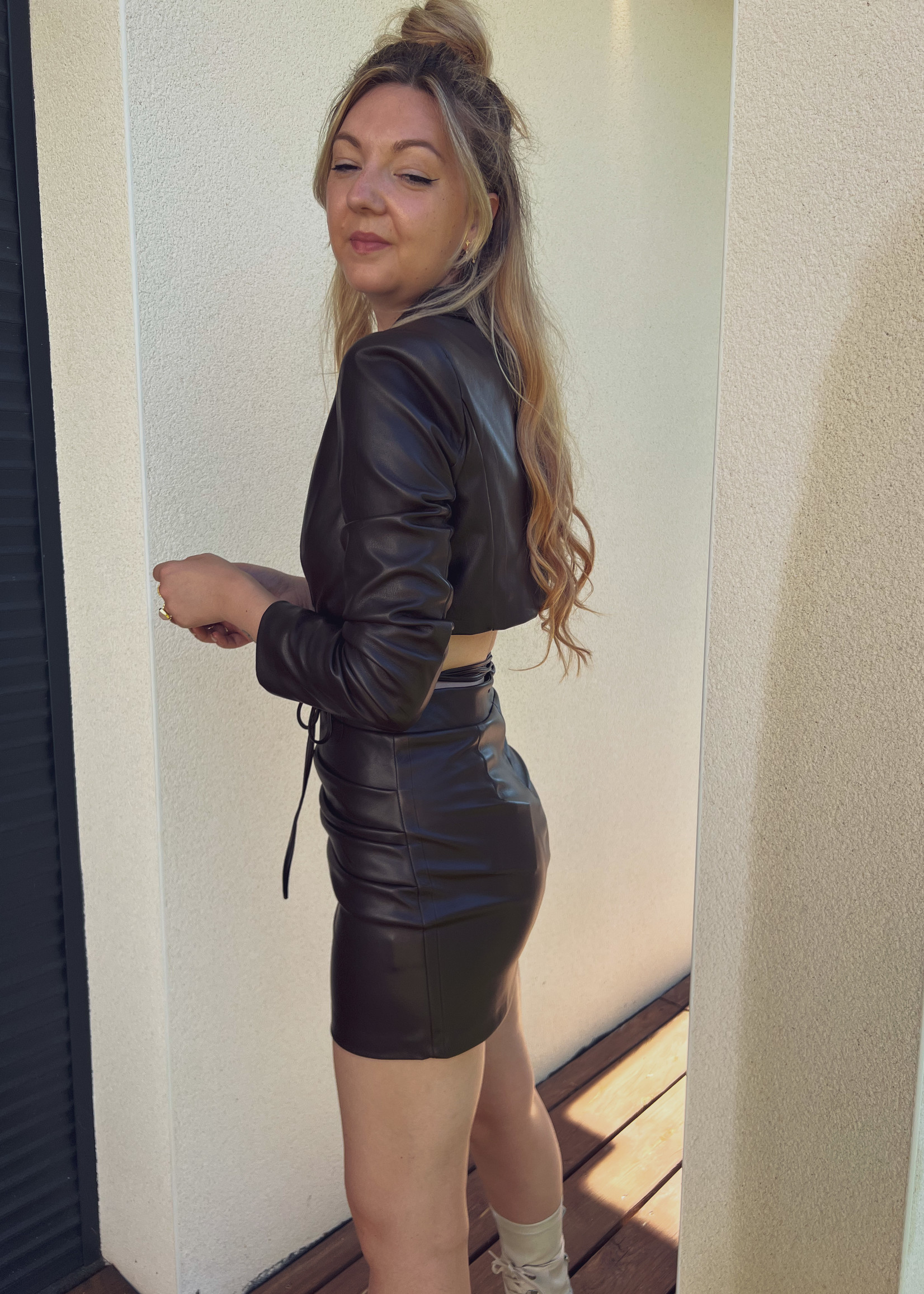 Gia Leather Skirt - Brown
