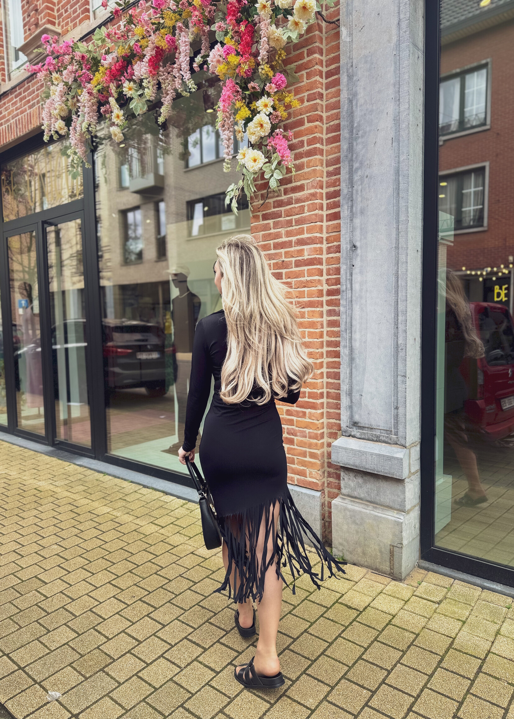 Ava Fringe Dress - Black