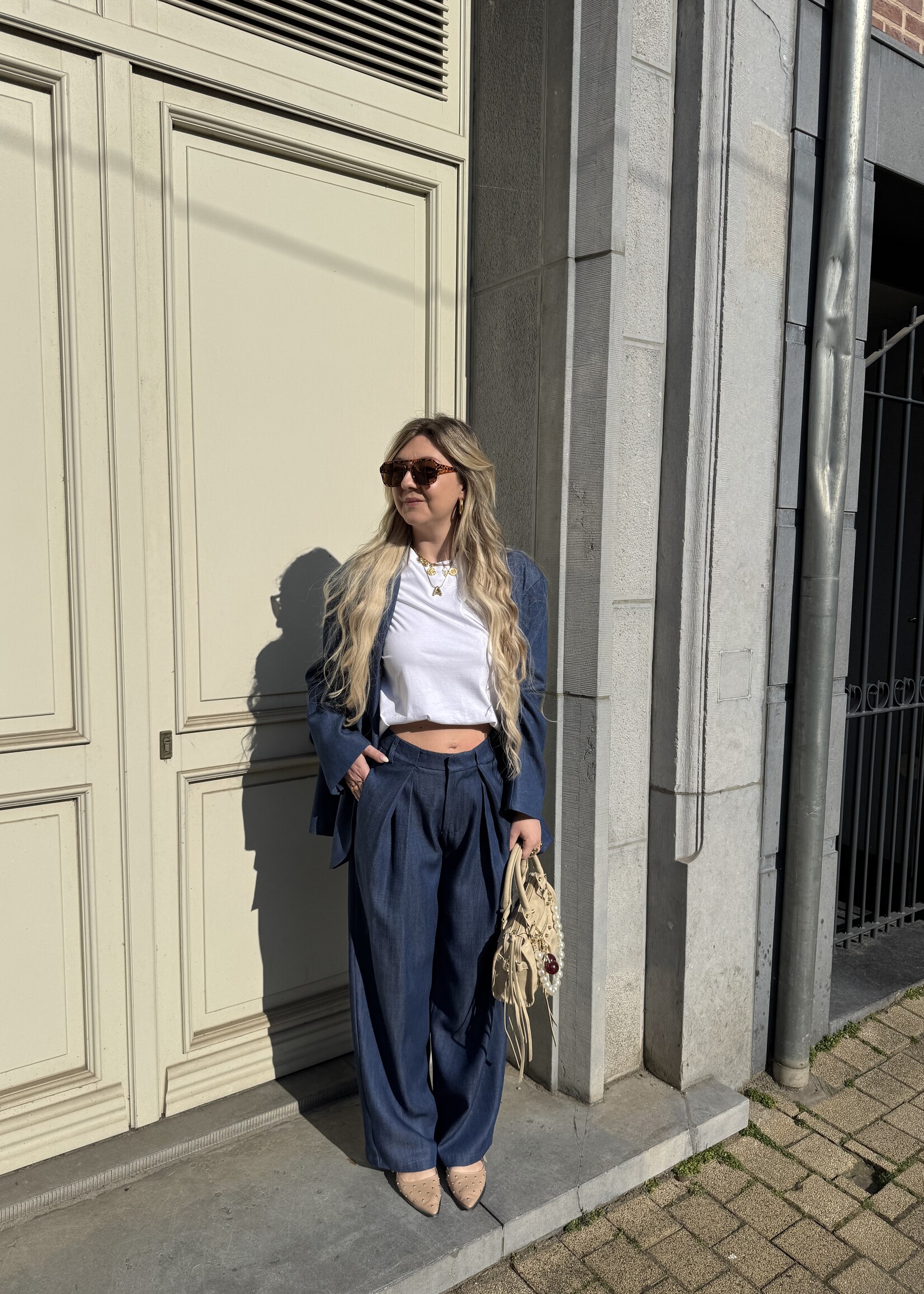 Denim look pants - Dark blue SIZE M