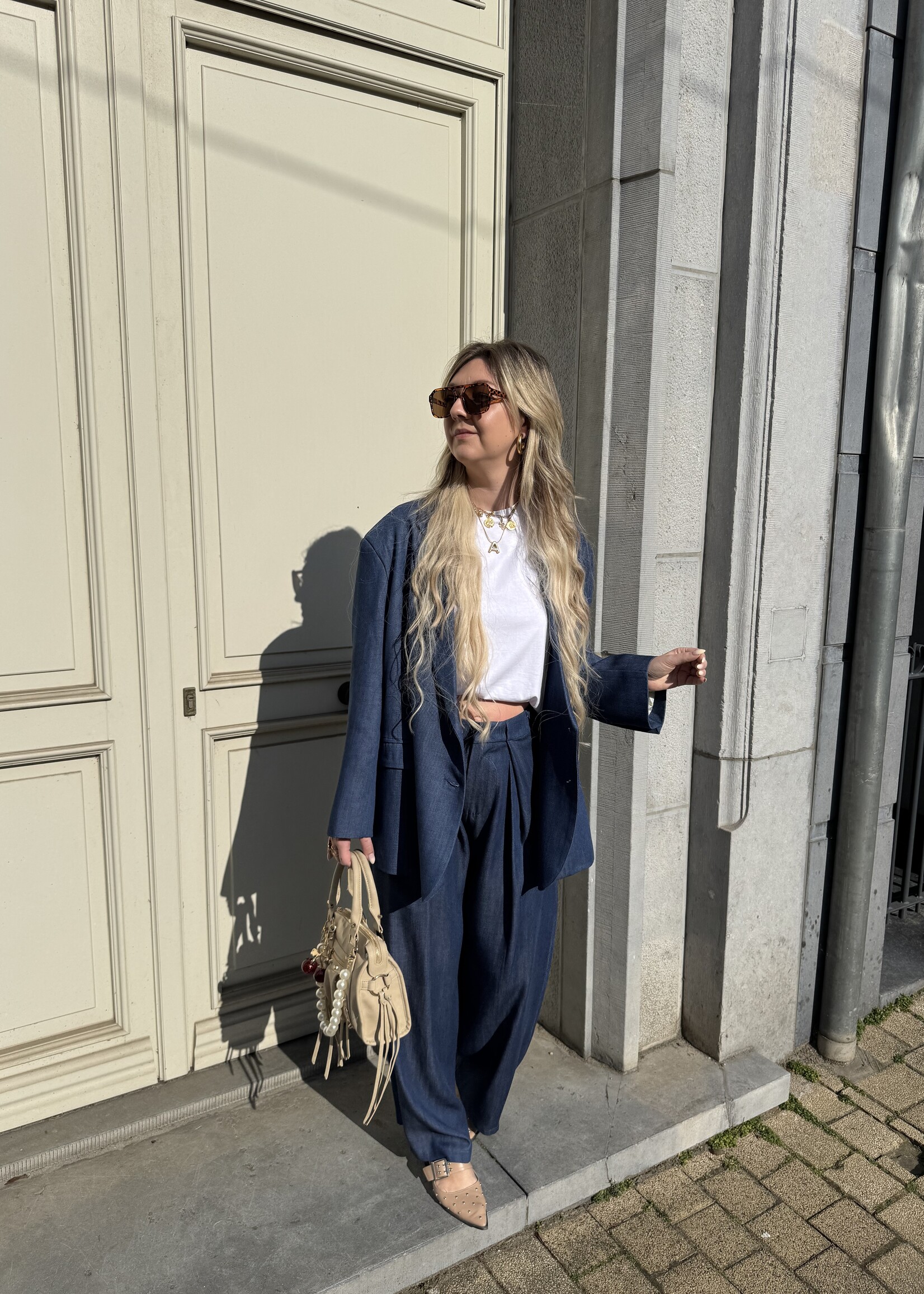 Denim look pants - Dark blue SIZE M