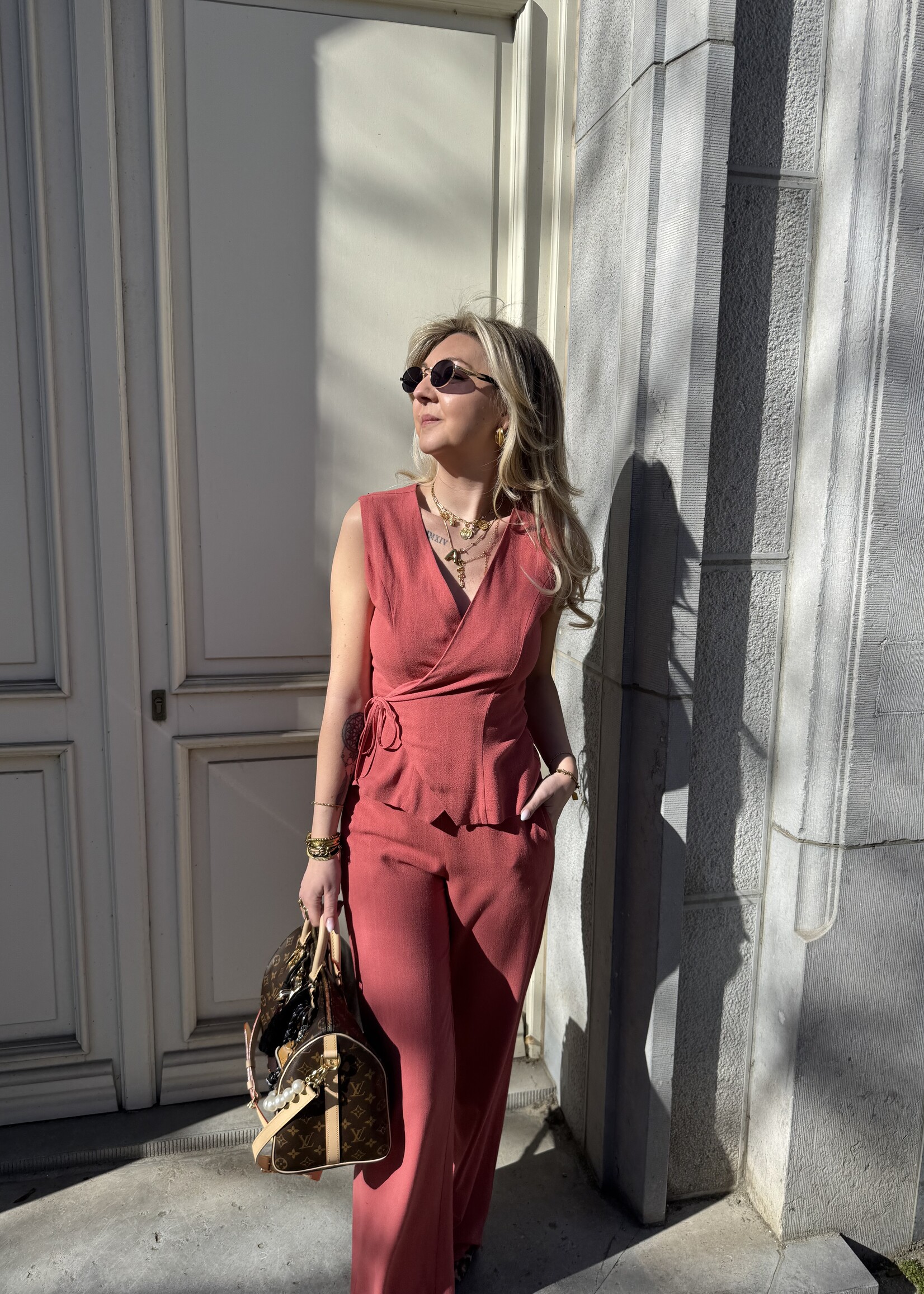Josephine linen vest - Coral