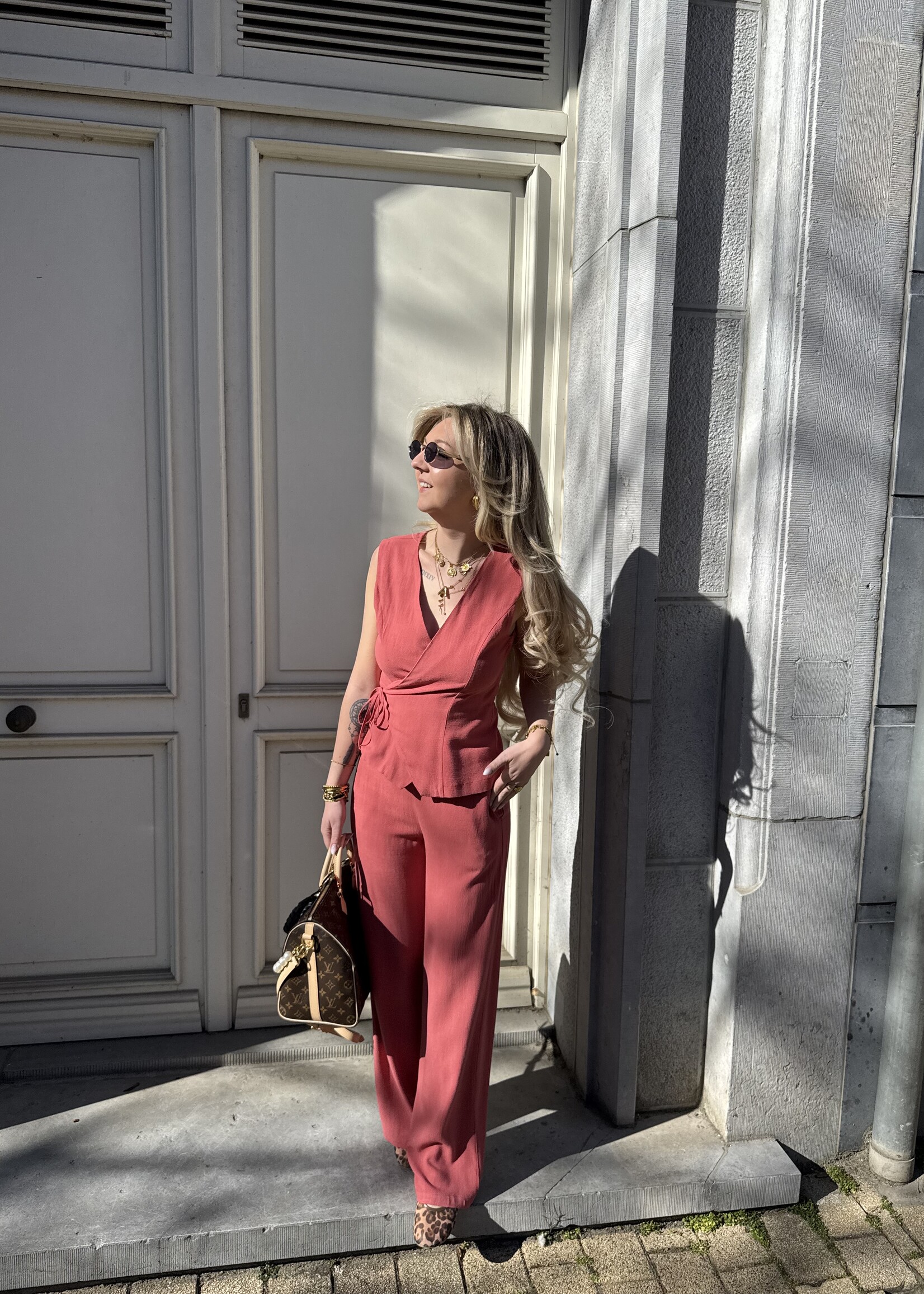 Josephine linen vest - Coral