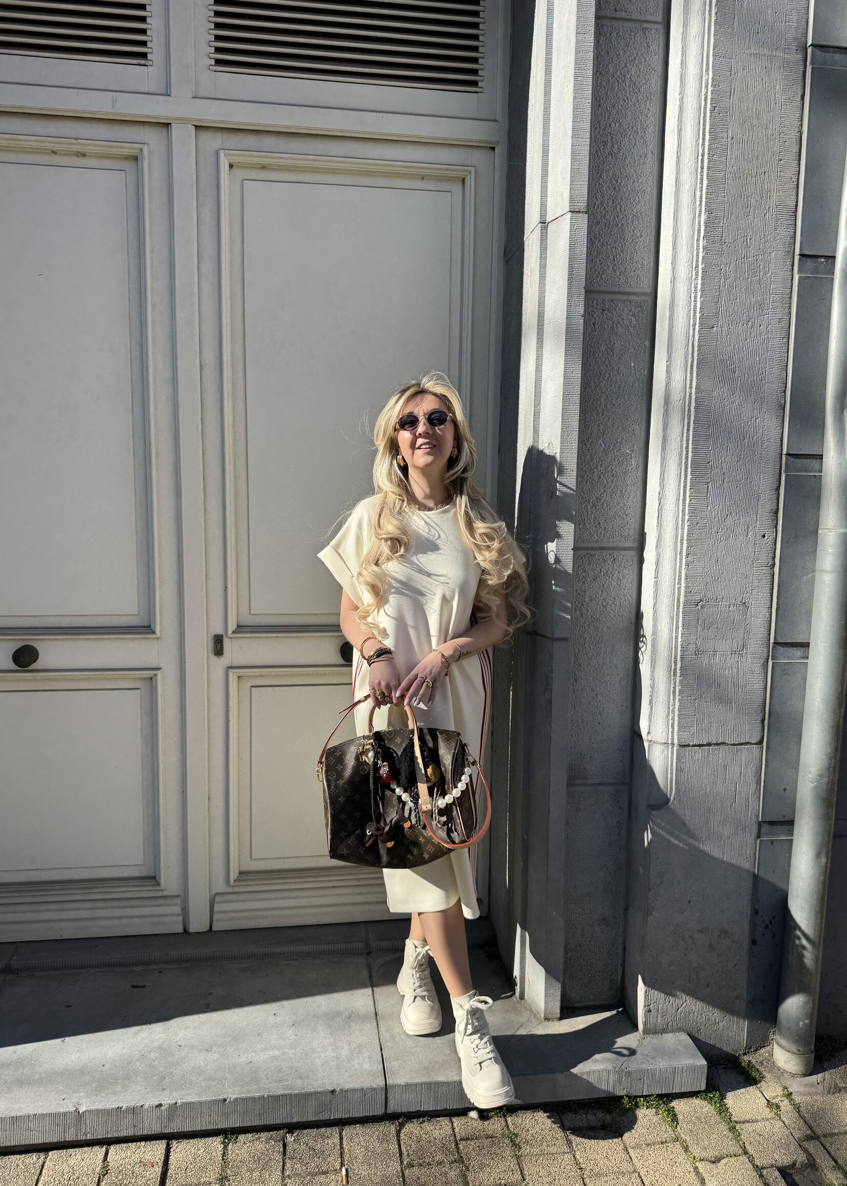 Lia Dress with stripes - Crème/Red TU