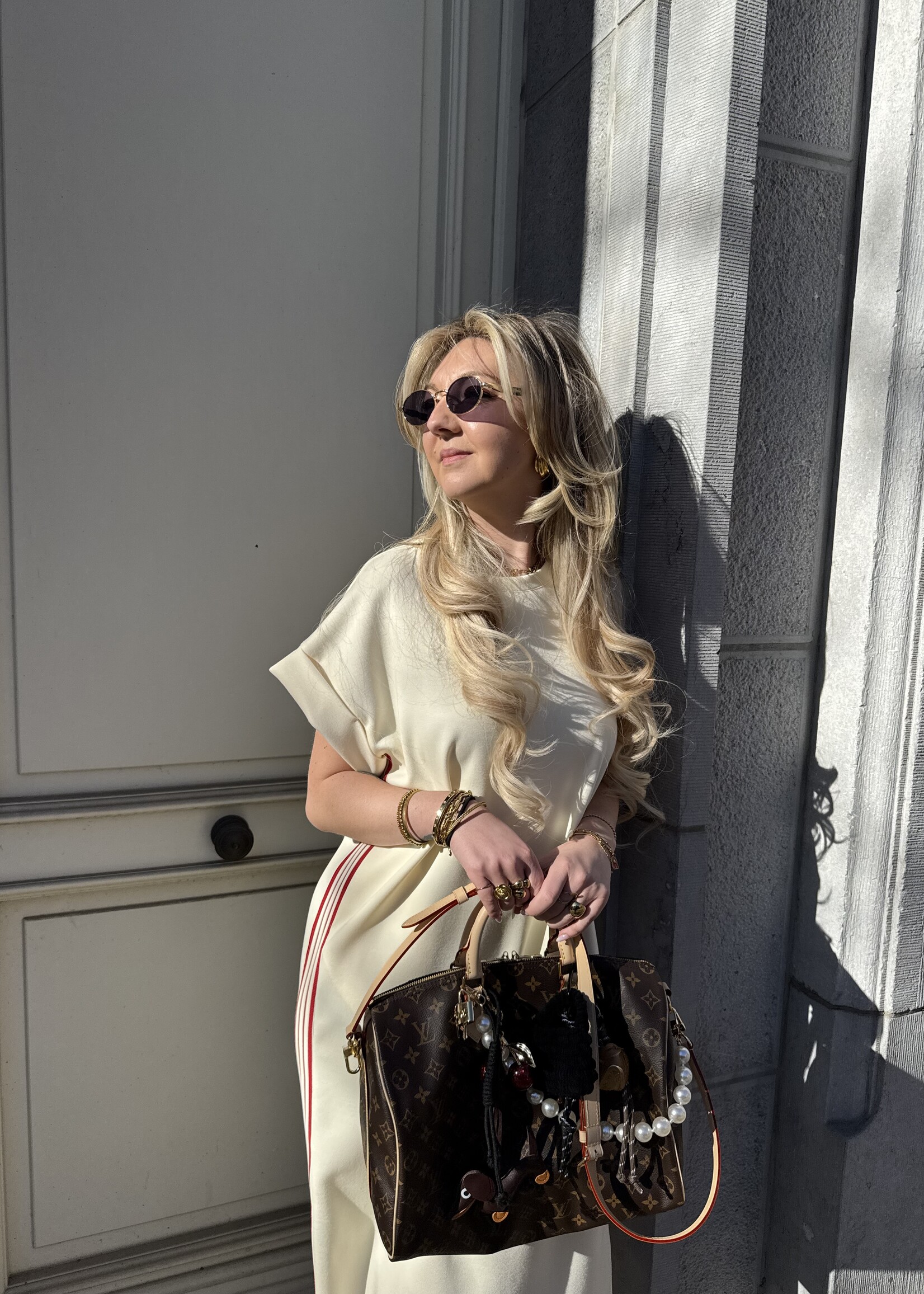 Lia Dress with stripes - Crème/Red TU