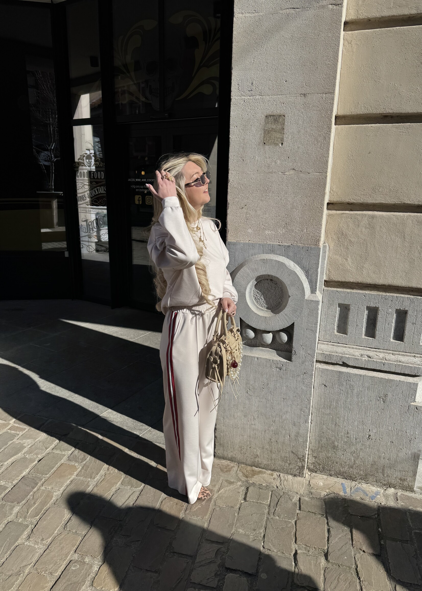 Jay pants with stripes - Créme/Red