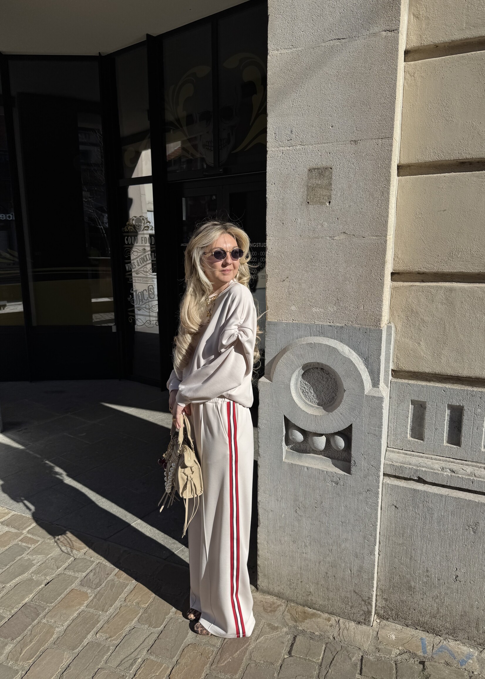 Jay pants with stripes - Créme/Red