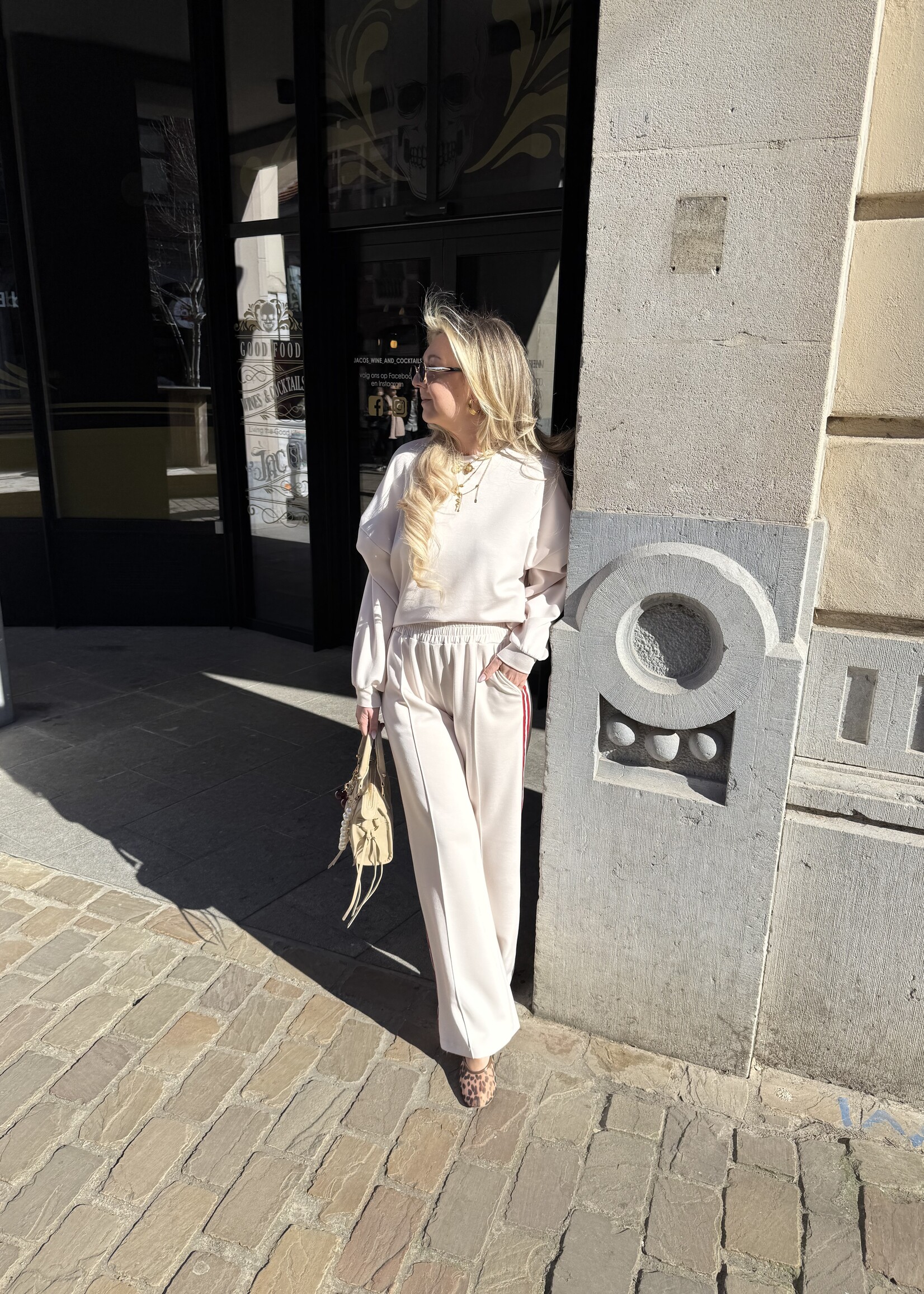 Jay pants with stripes - Créme/Red