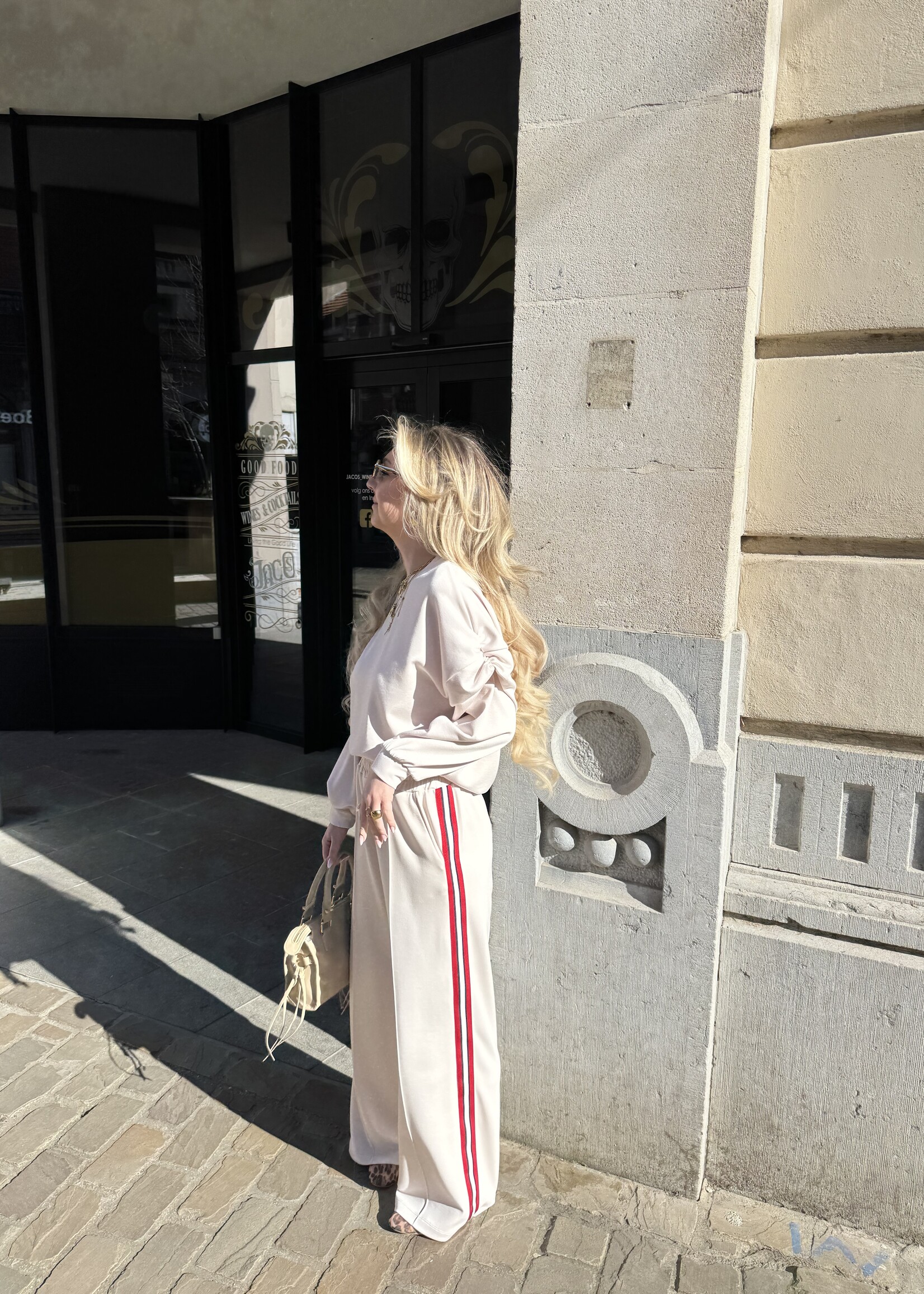 Jay pants with stripes - Créme/Red