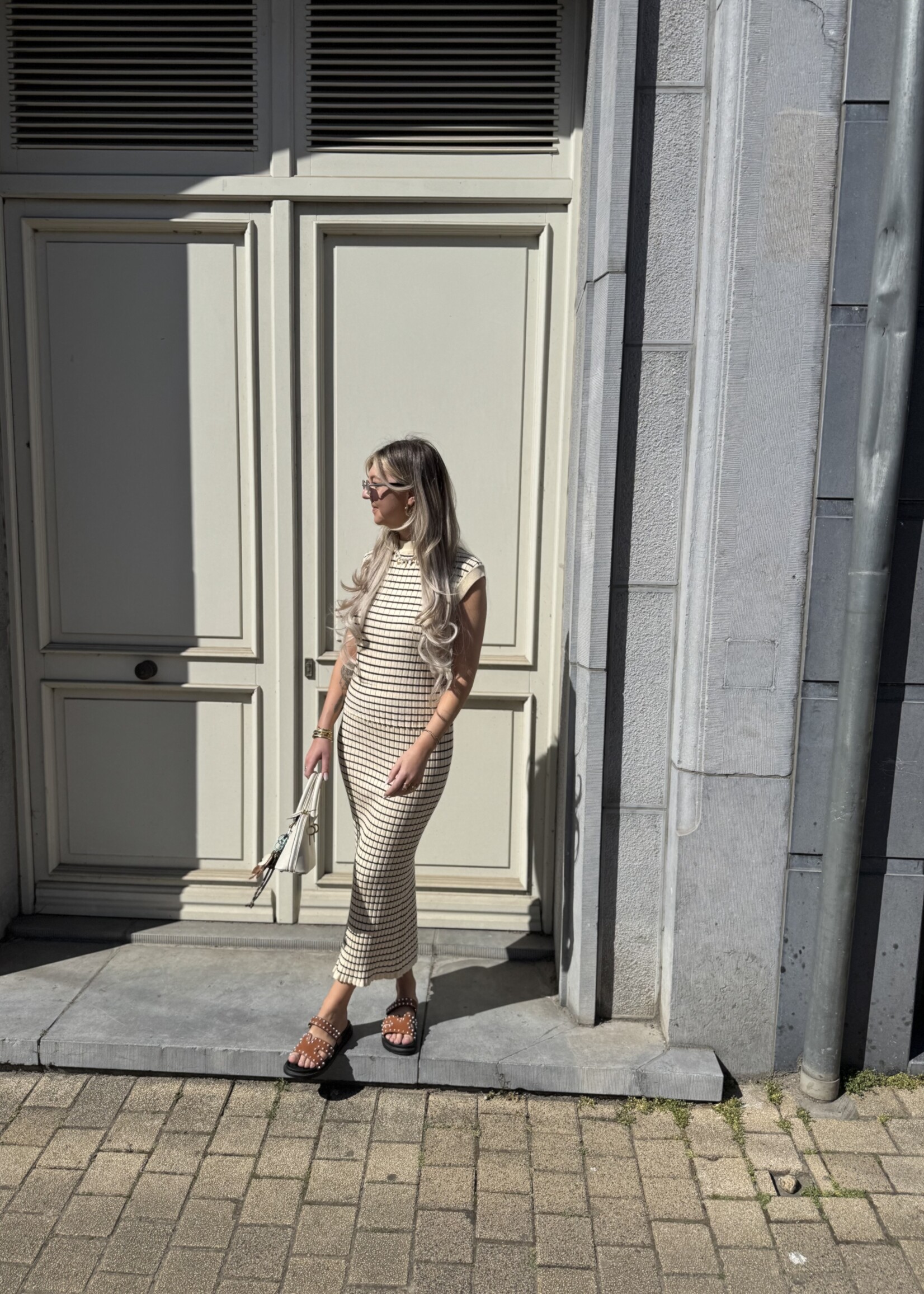 Beatrice knit skirt -  Beige with white stripes