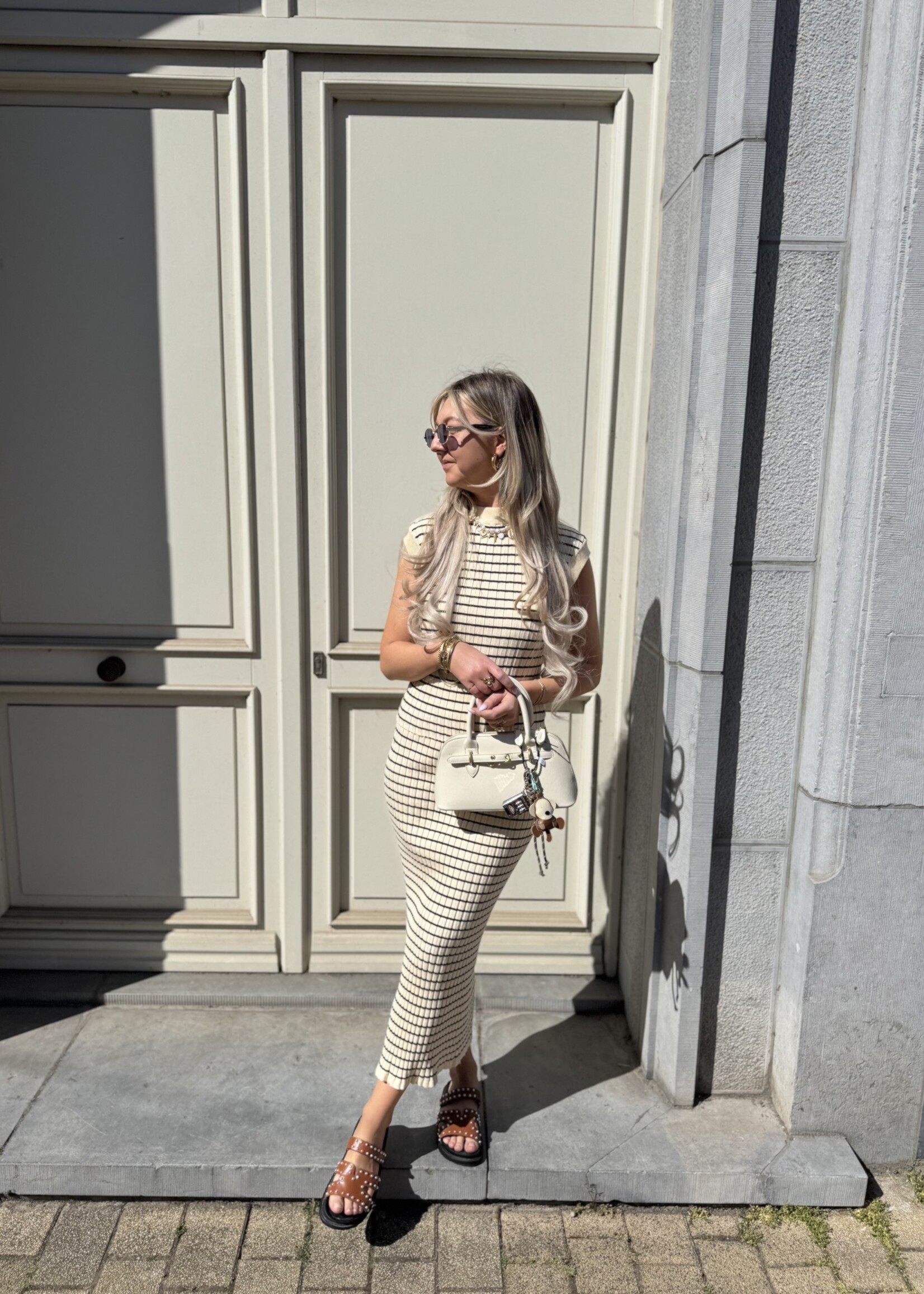 Beatrice knit skirt -  Beige with white stripes