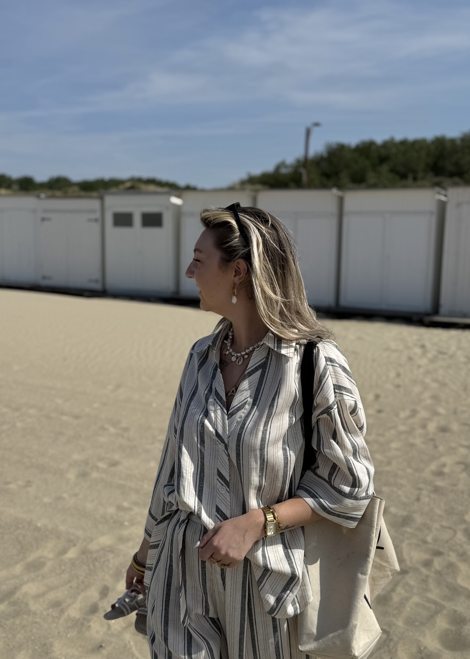 Phara linen strip blouse - Taupe