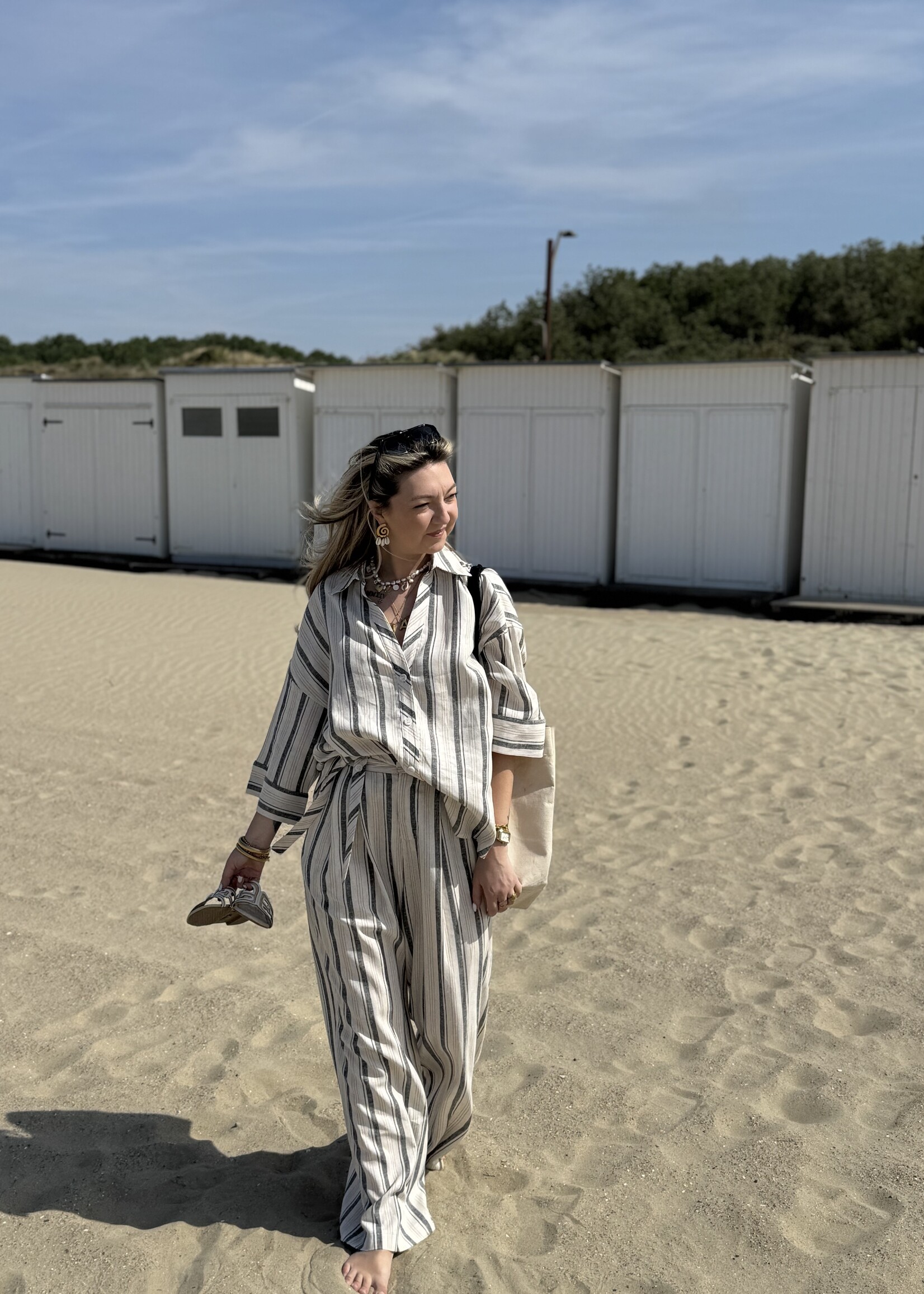 Phara linen strip blouse - Taupe