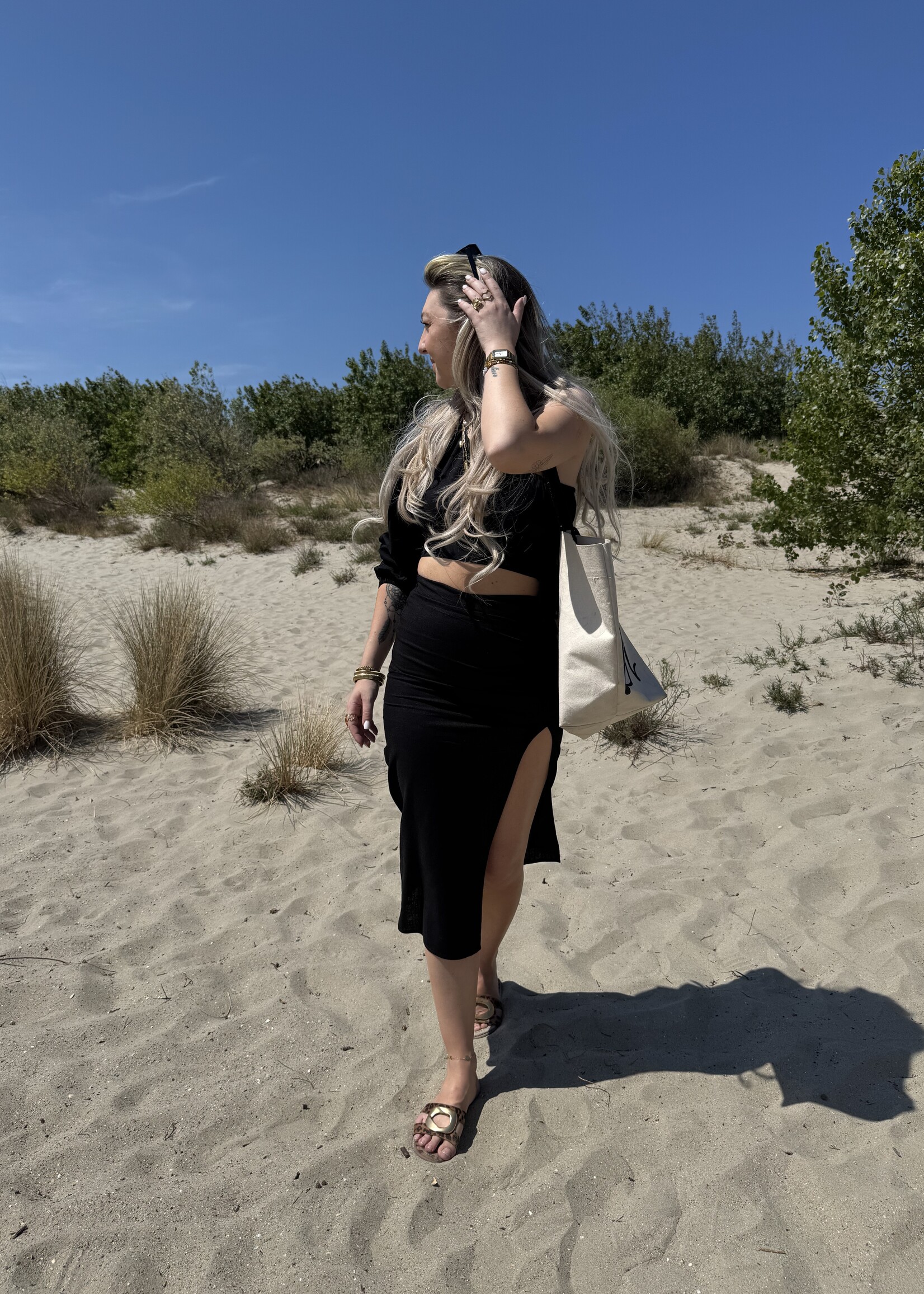 Heleen linen midi slit skirt - Black