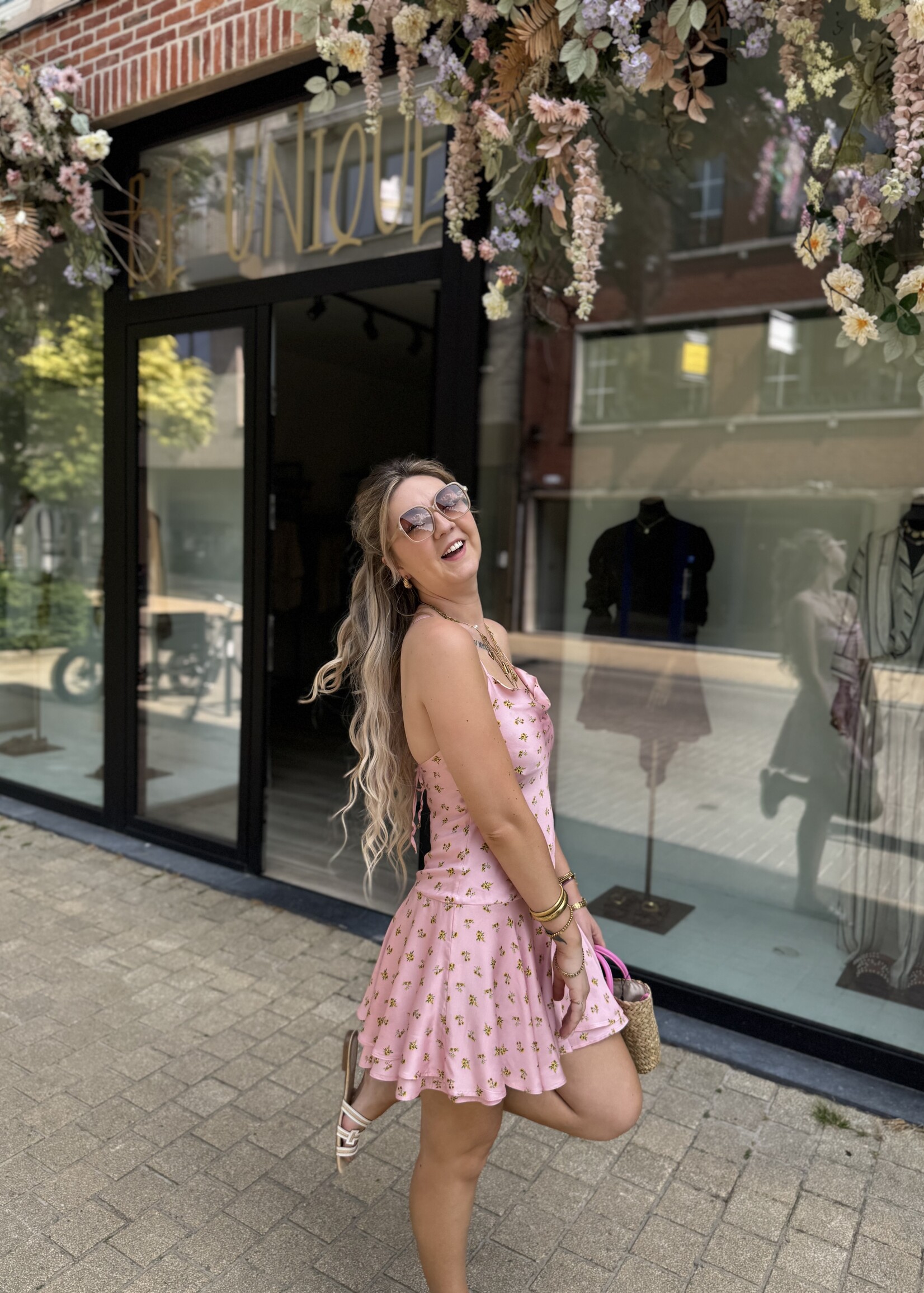 Flora dress short - Flower pink
