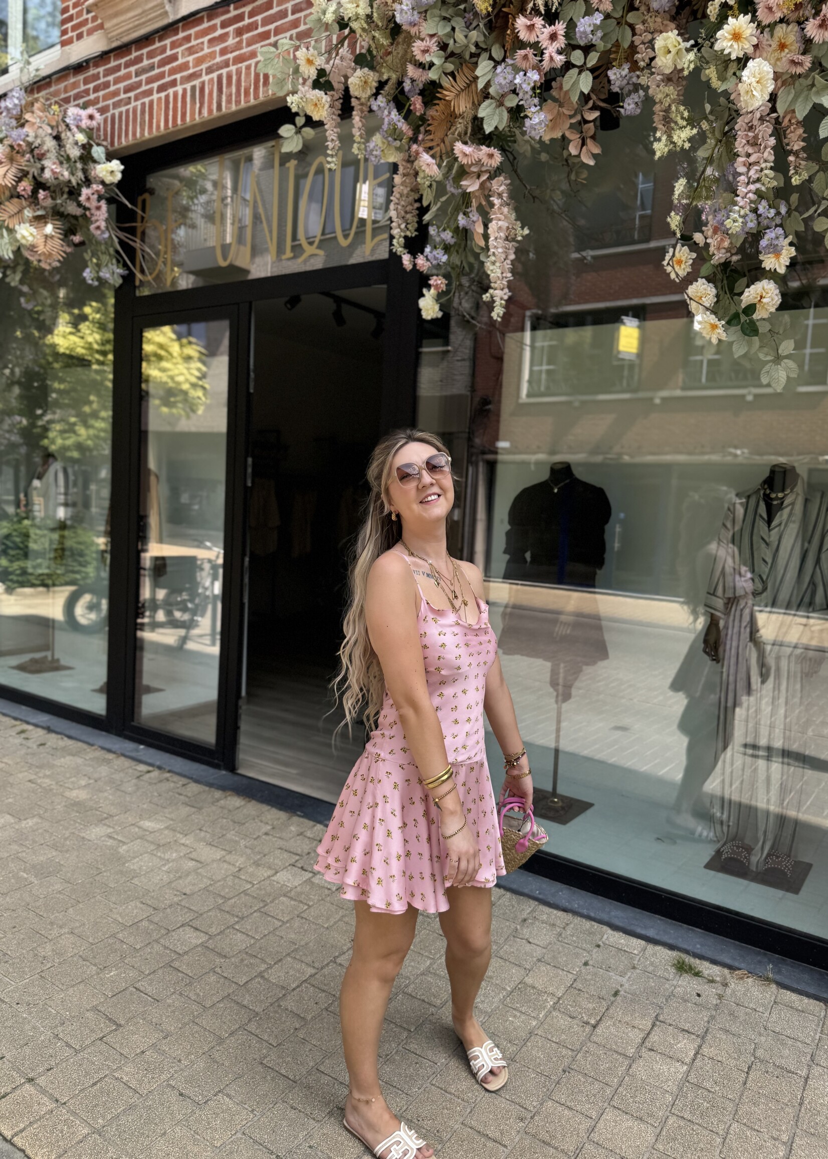 Flora dress short - Flower pink
