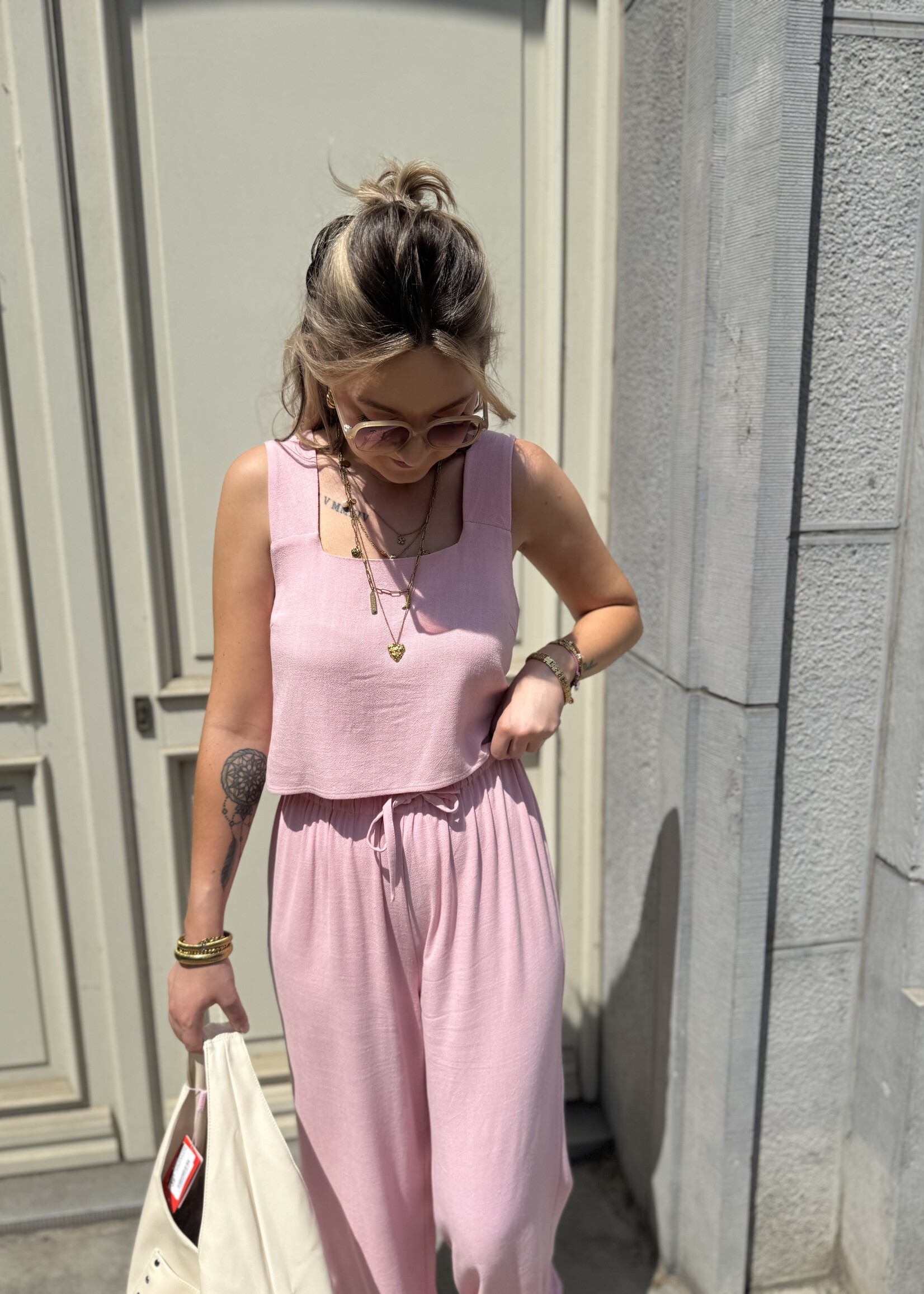 Amina linen top - Light pink
