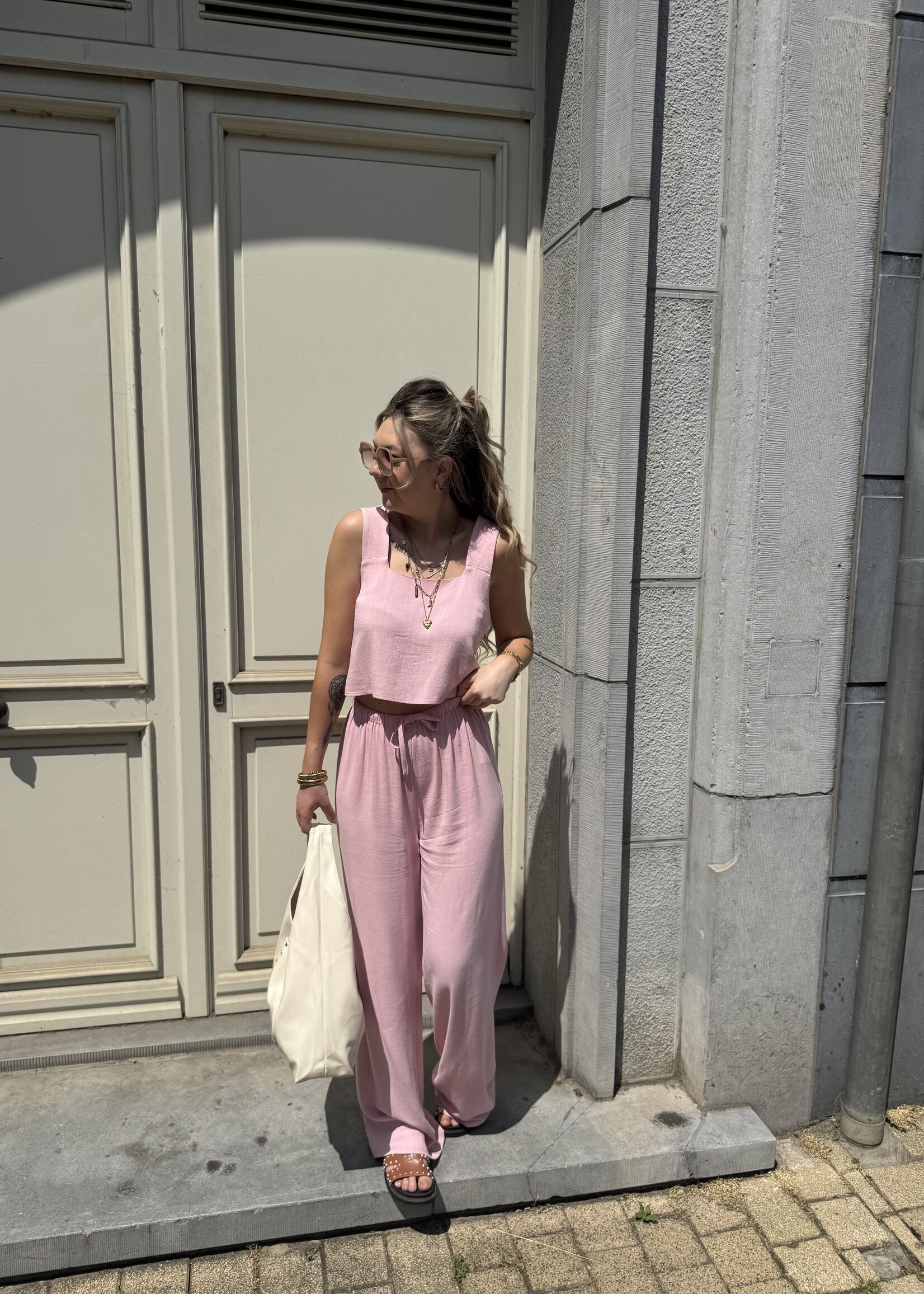 Amina linen pants - Light pink