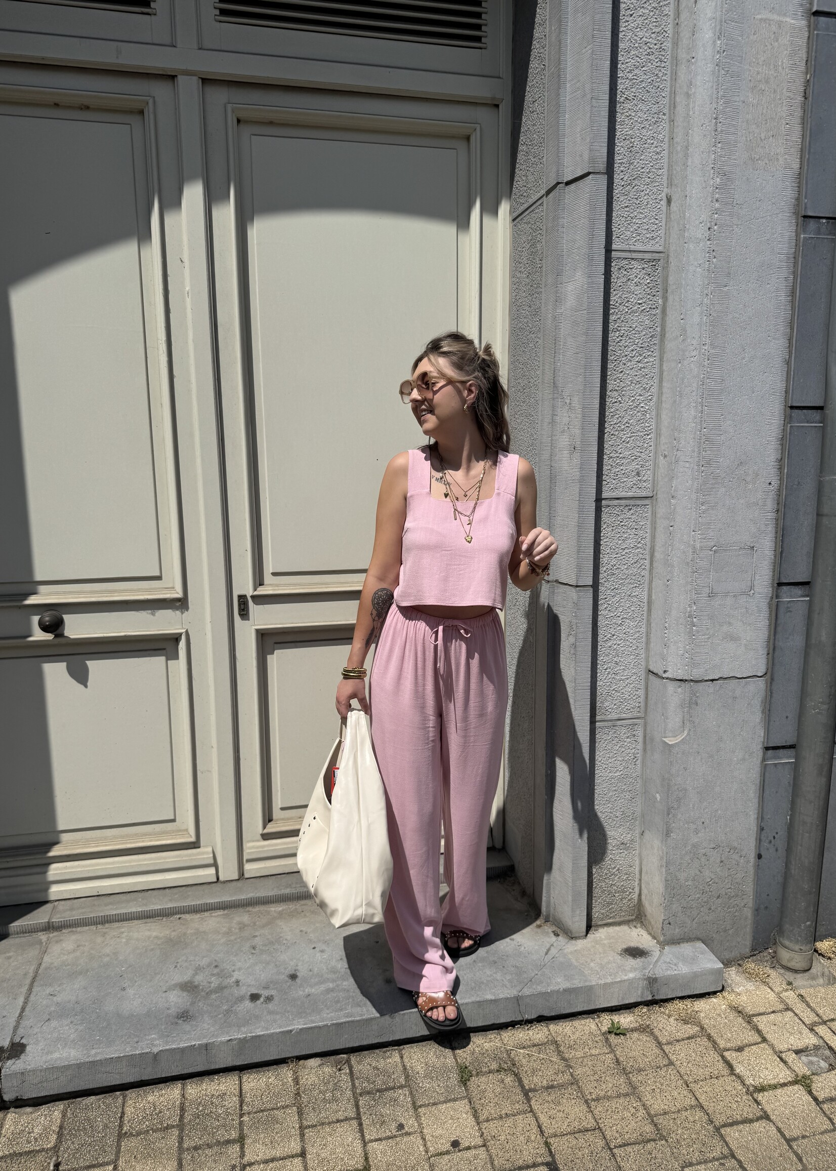 Amina linen pants - Light pink