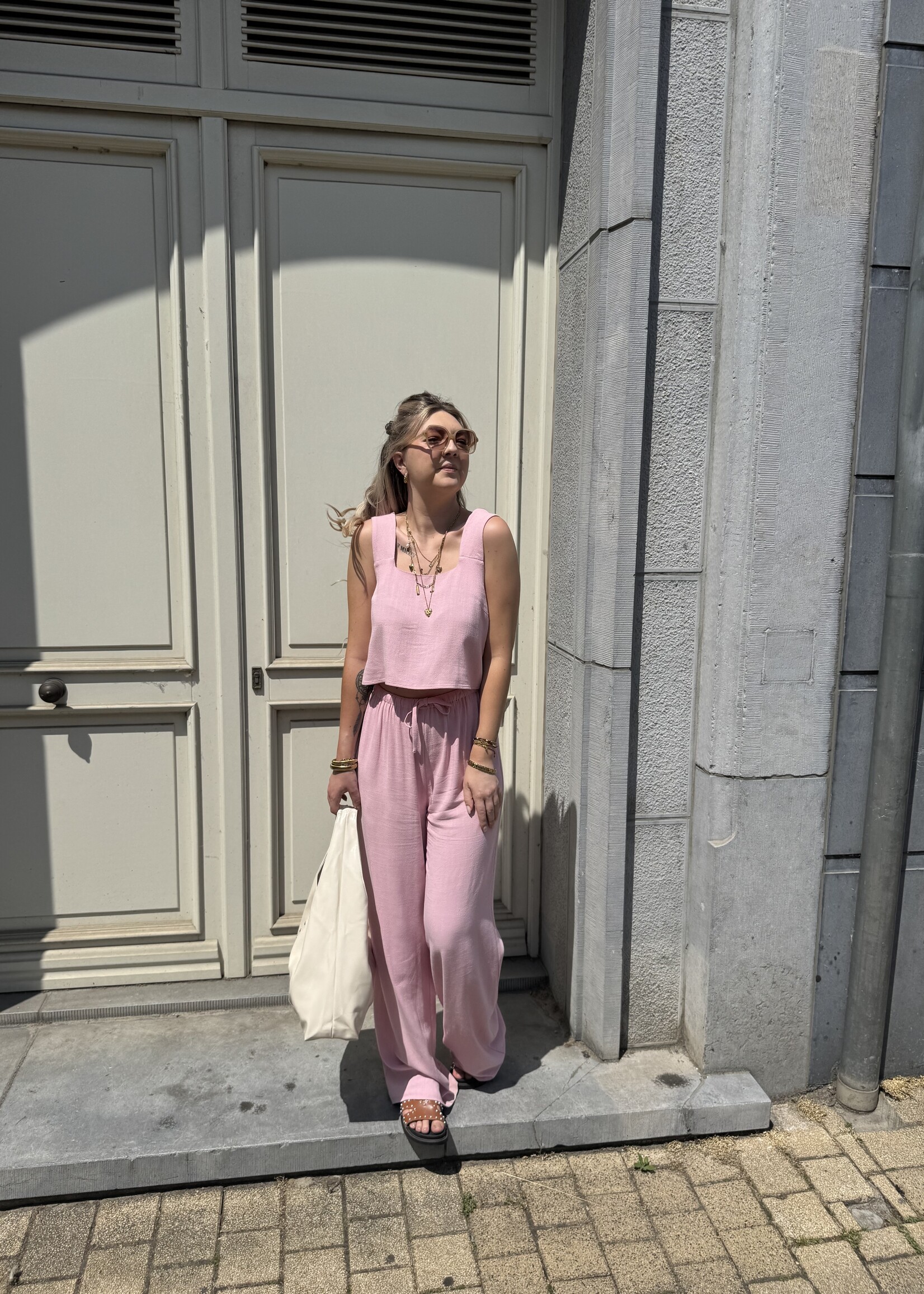 Amina linen pants - Light pink