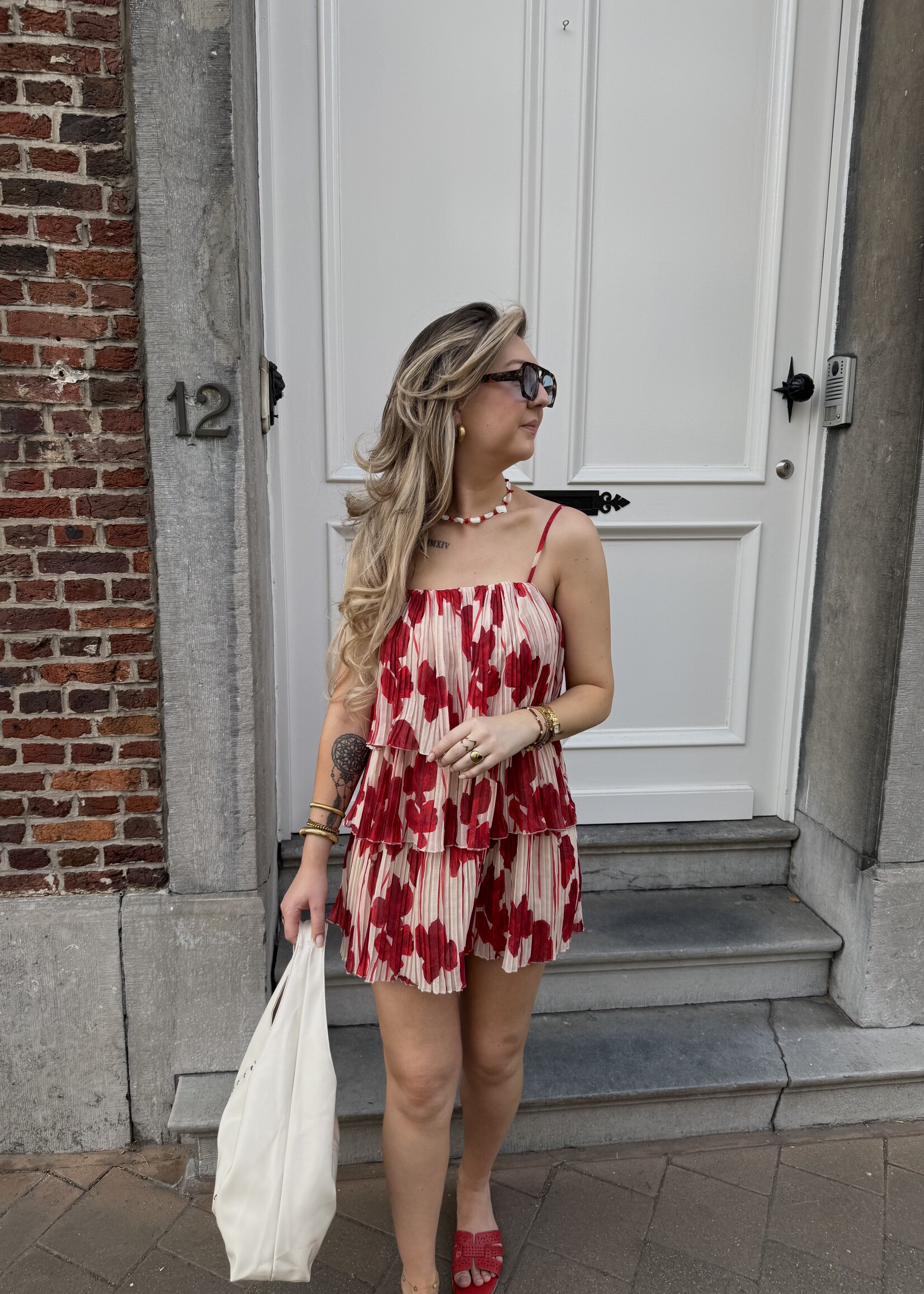 Flower dress - Red/Beige