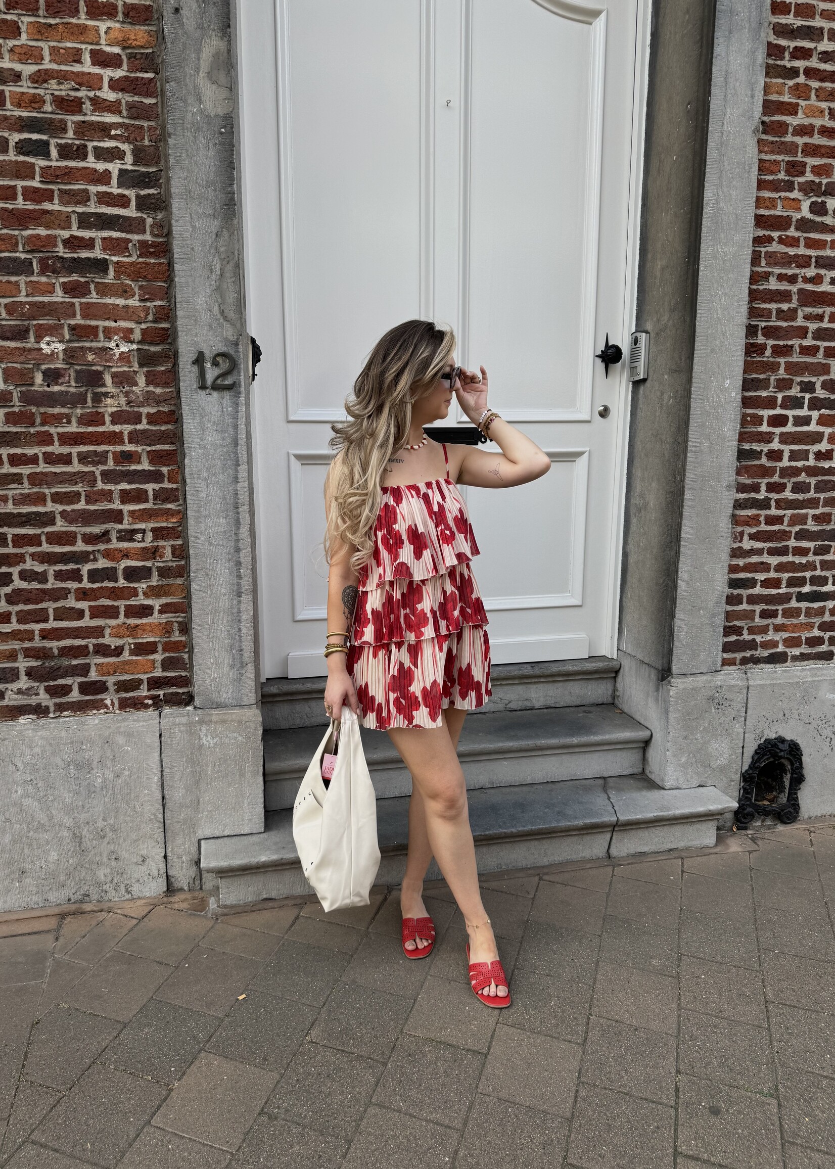 Flower dress - Red/Beige
