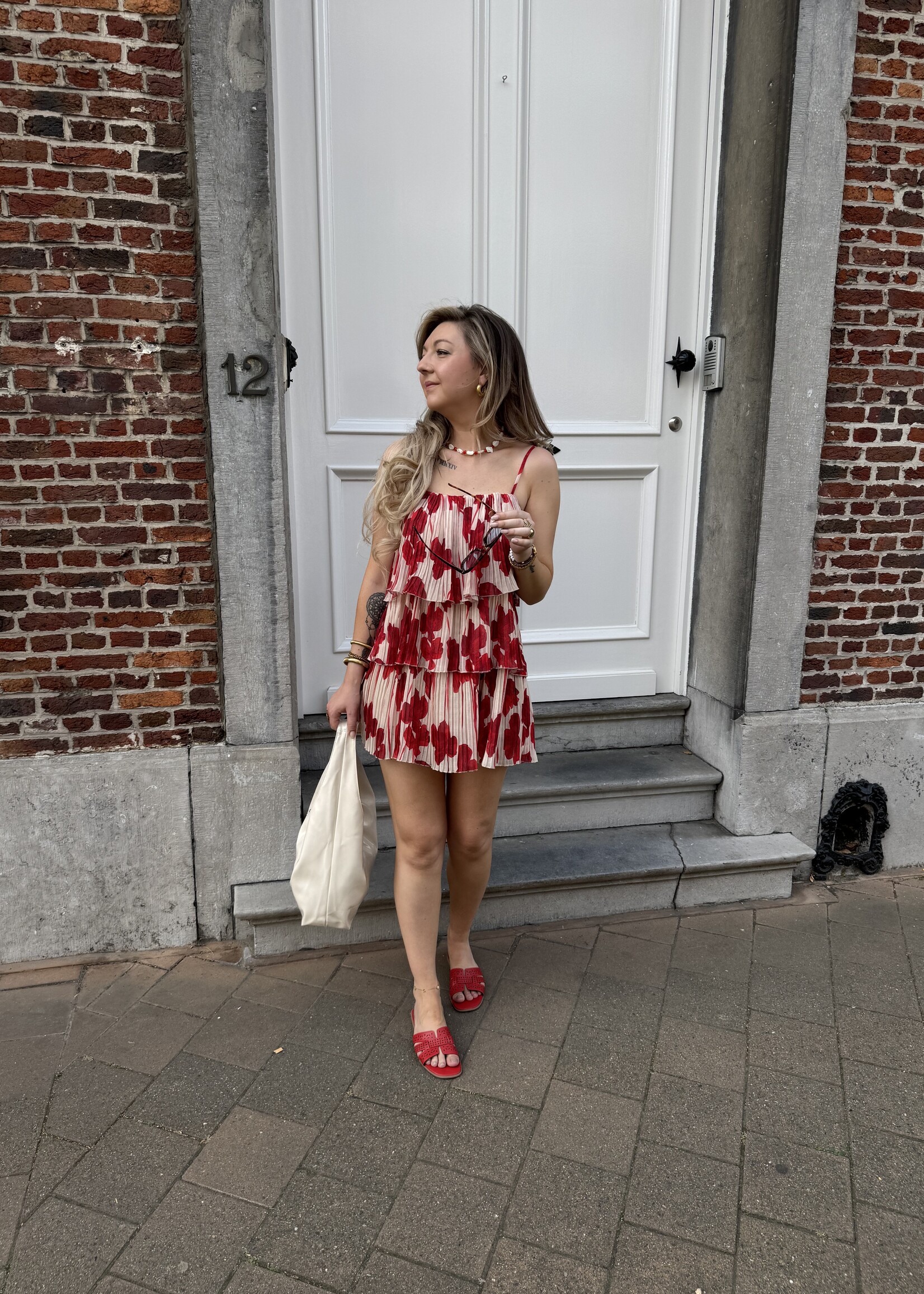 Flower dress - Red/Beige