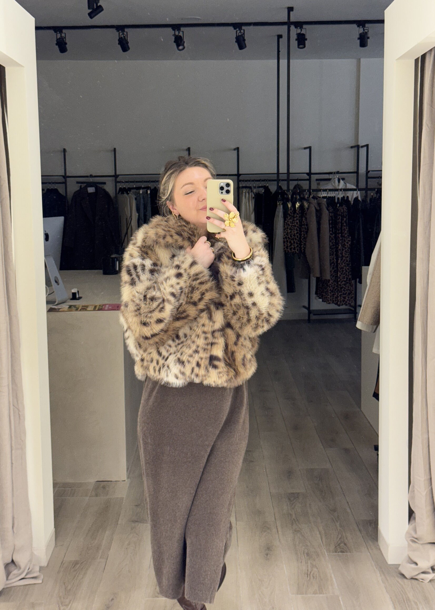 Faux fur Coat Short - Leopard TU