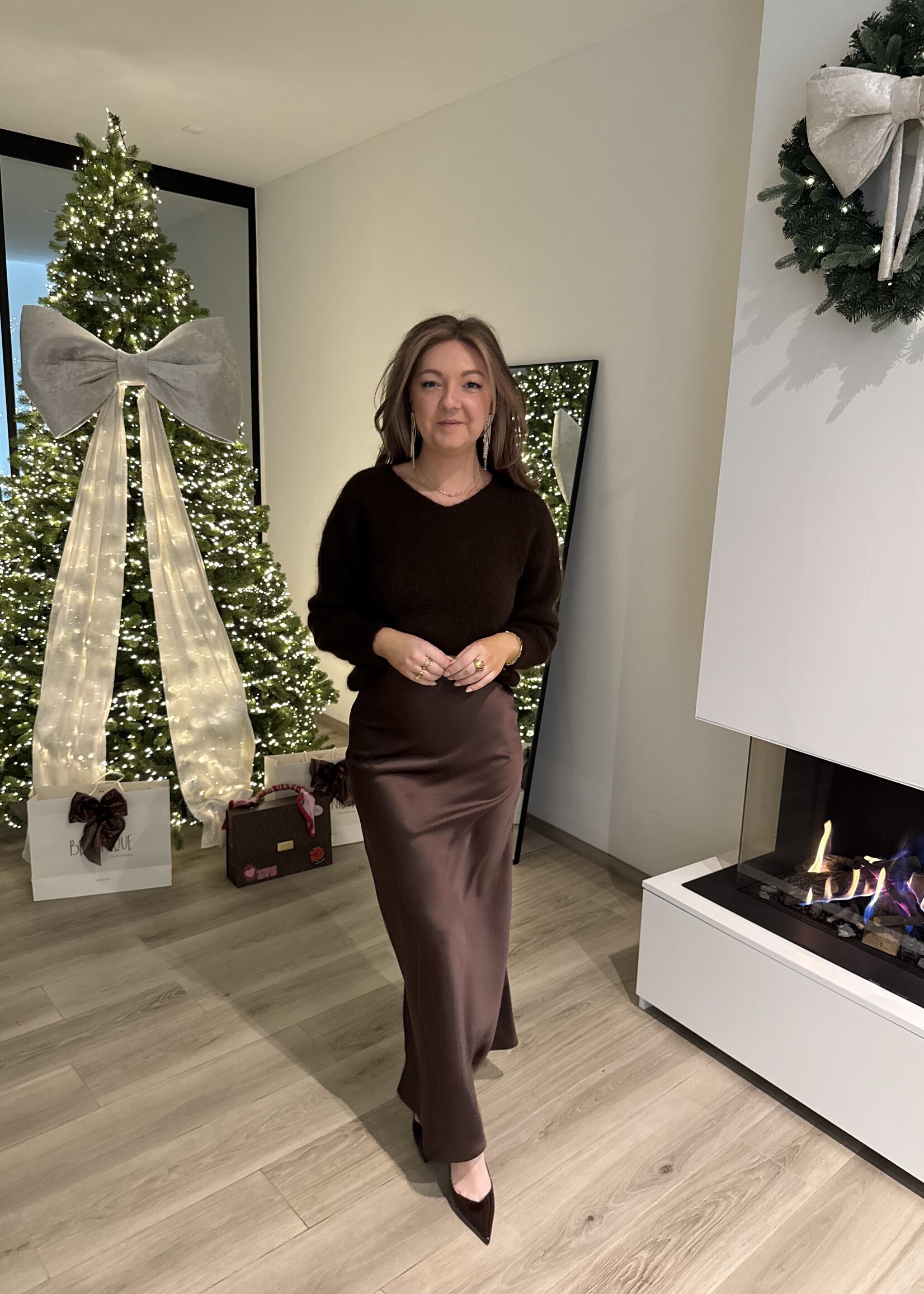 Fenna long satin skirt - Dark brown